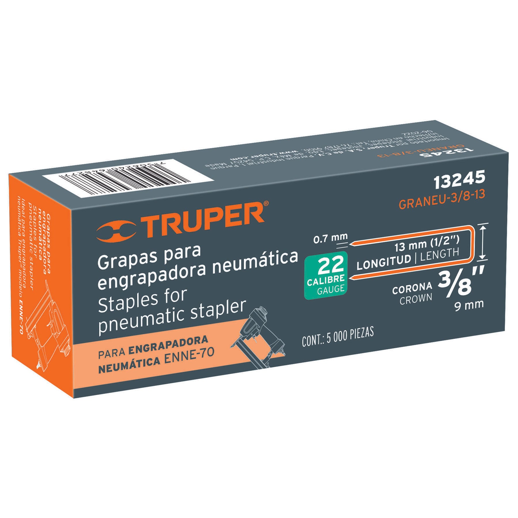 Grapas para engrapadora neumática ENEU-3/8, 13mm, 5000 pzas