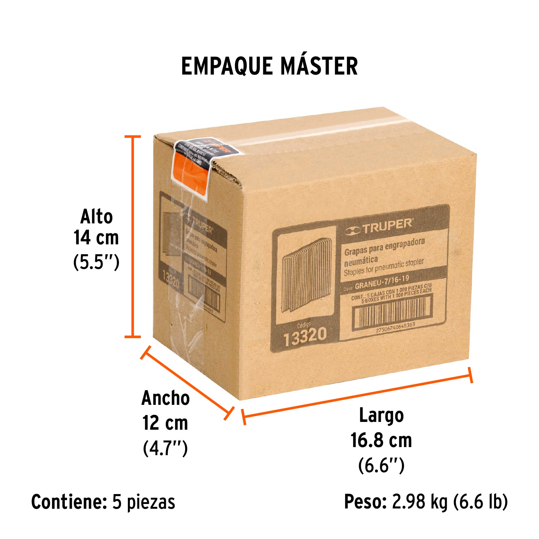 Grapas para engrapadora neumática ENEU-7/16, 19mm, 1000pzas