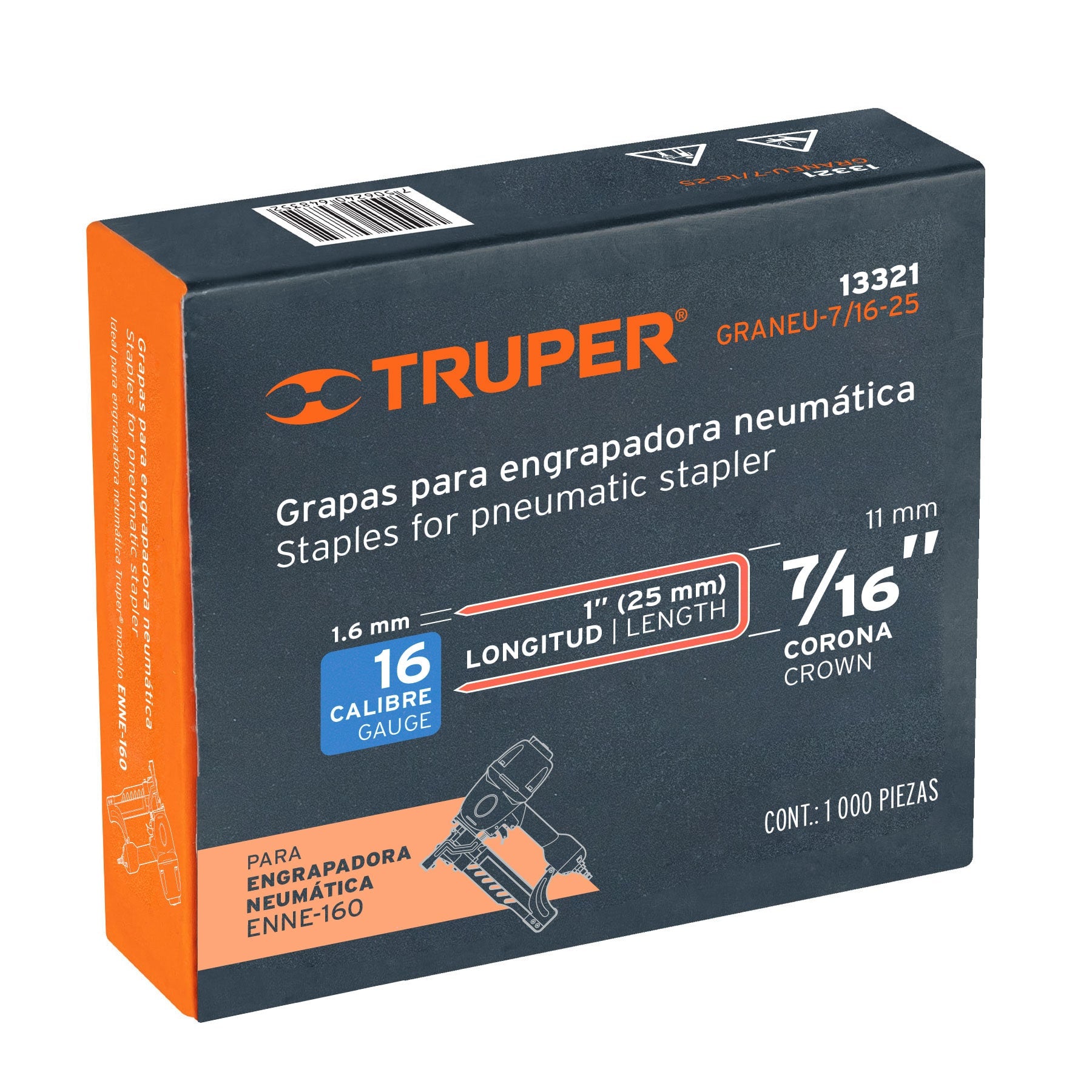 Grapas para engrapadora neumática ENEU-7/16, 25mm, 1000pzas