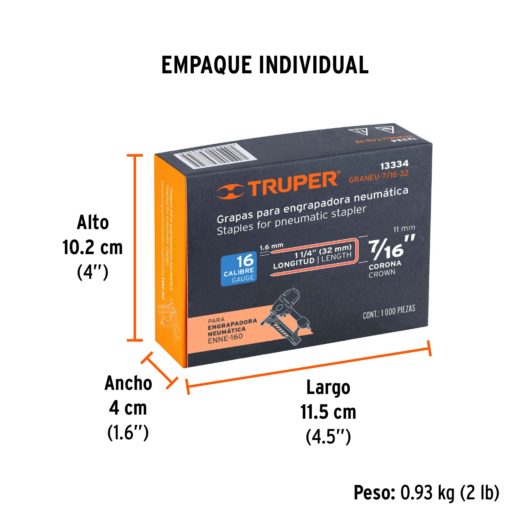 Grapas para engrapadora neumática ENEU-7/16, 32mm, 1000pzas