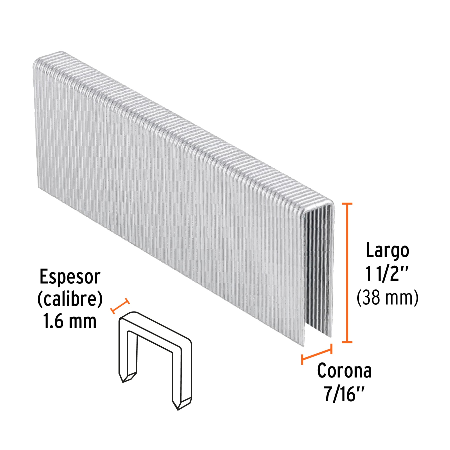 Grapas para engrapadora neumática ENEU-7/16, 38mm, 1000pzas