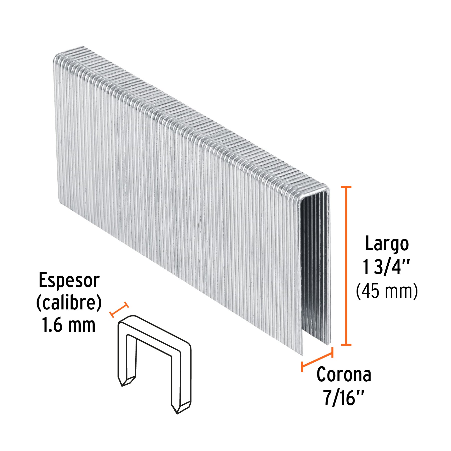 Grapas para engrapadora neumática ENEU-7/16, 45mm, 1000pzas