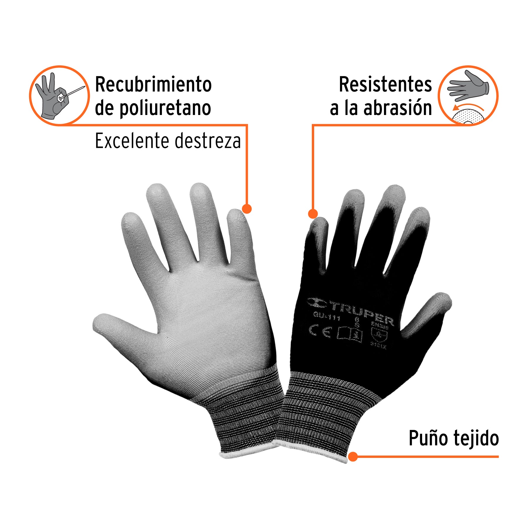 Guantes de nylon recubiertos con poliuretano, chicos