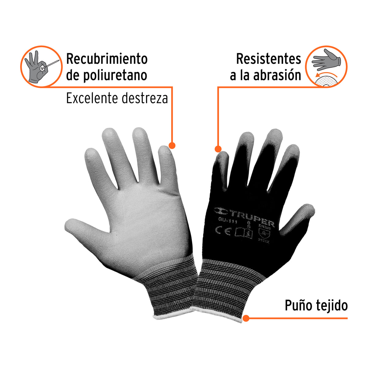 Guantes de nylon recubiertos con poliuretano, chicos