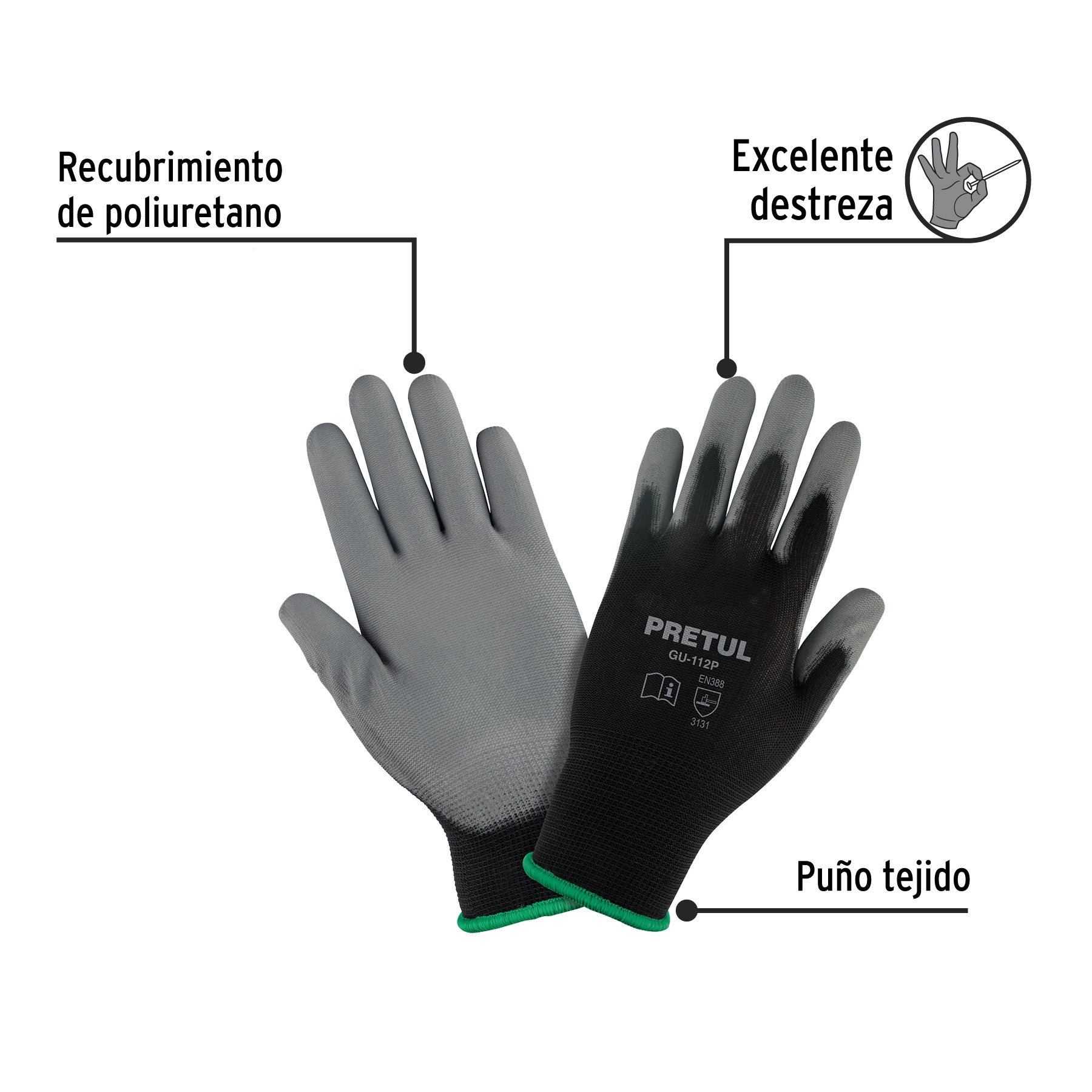 Guantes de nylon recubiertos de poliuretano, medianos,Pretul