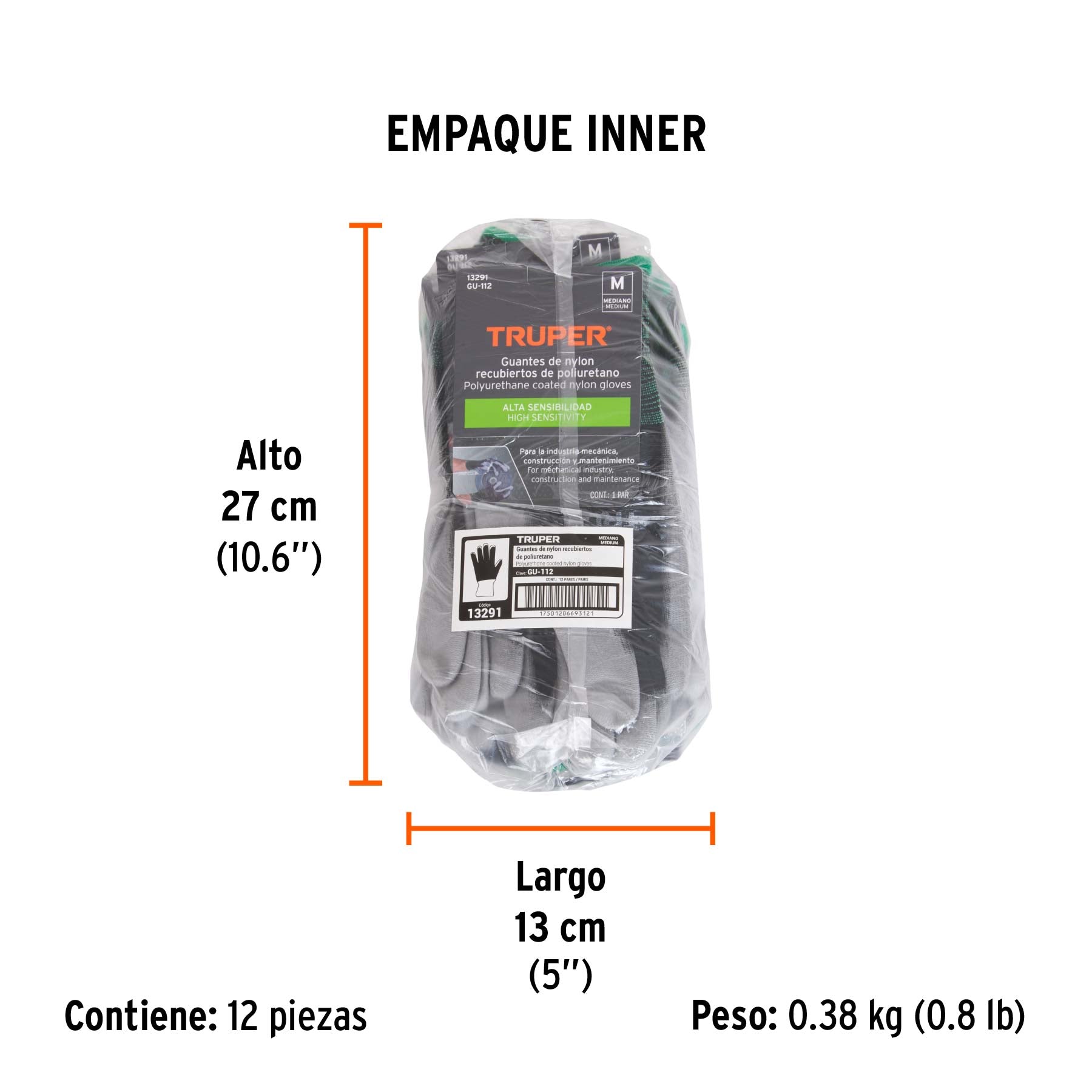 Guantes de nylon recubiertos con poliuretano, medianos