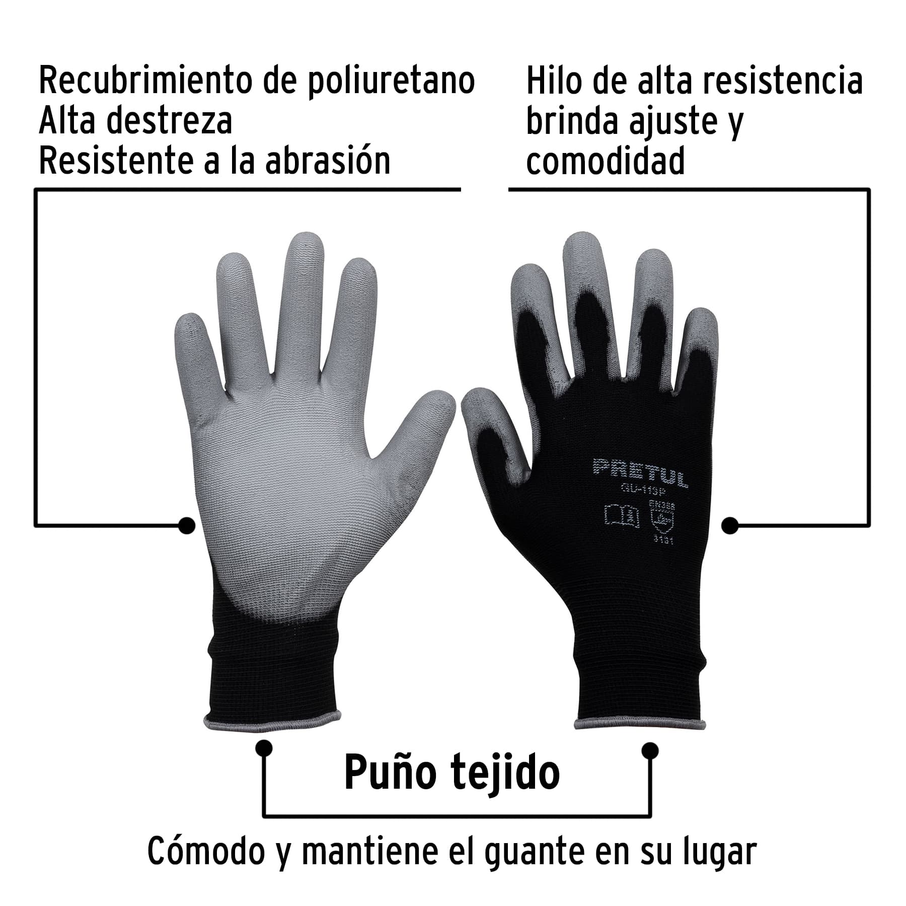 Guantes de nylon recubiertos de poliuretano, grandes, Pretul