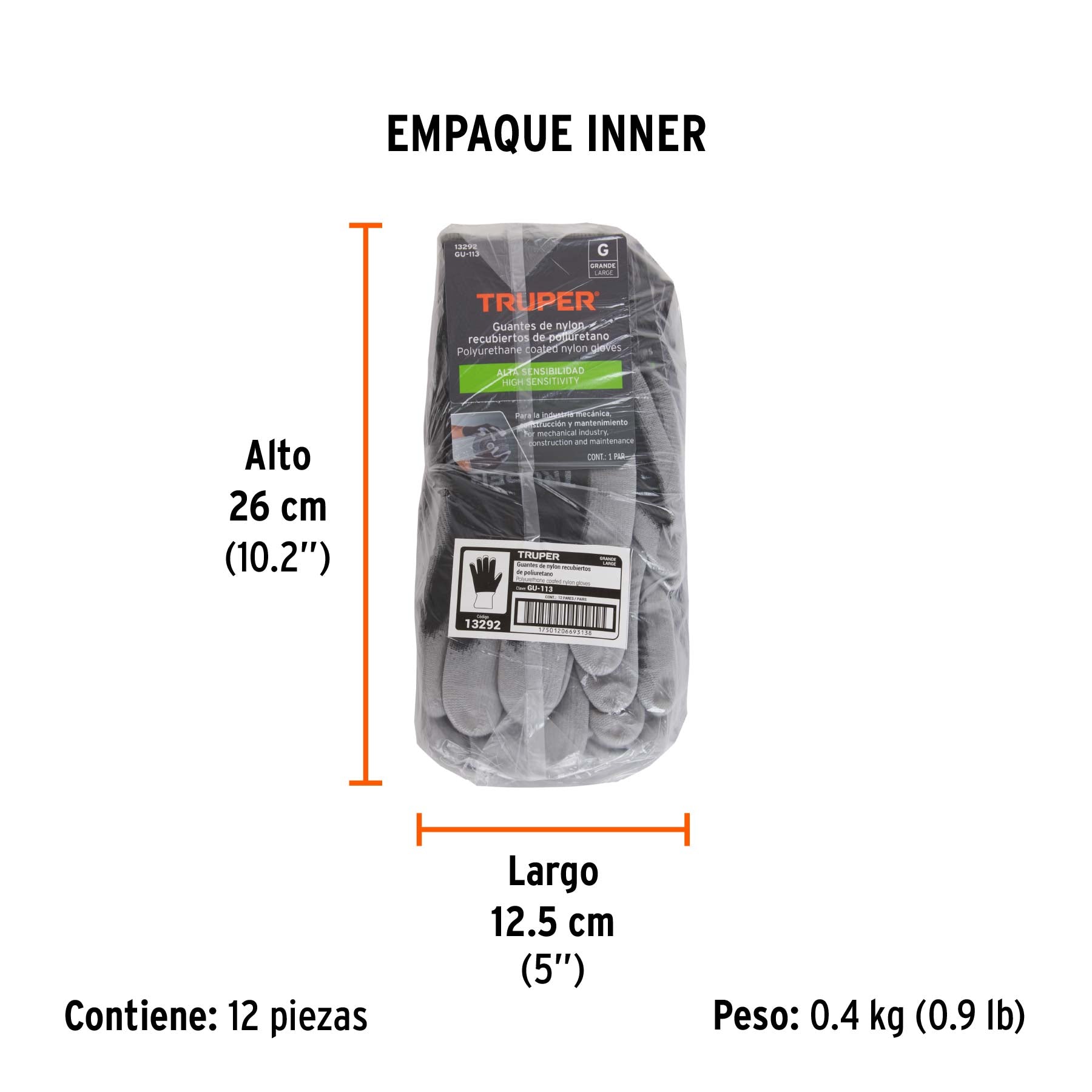 Guantes de nylon recubiertos con poliuretano, grandes