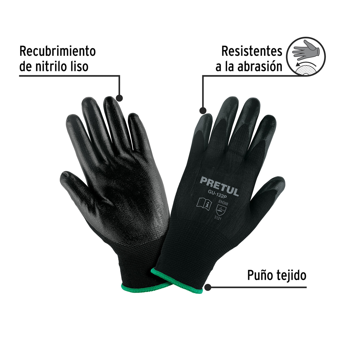 Guantes de nylon recubiertos de nitrilo, medianos,Pretul