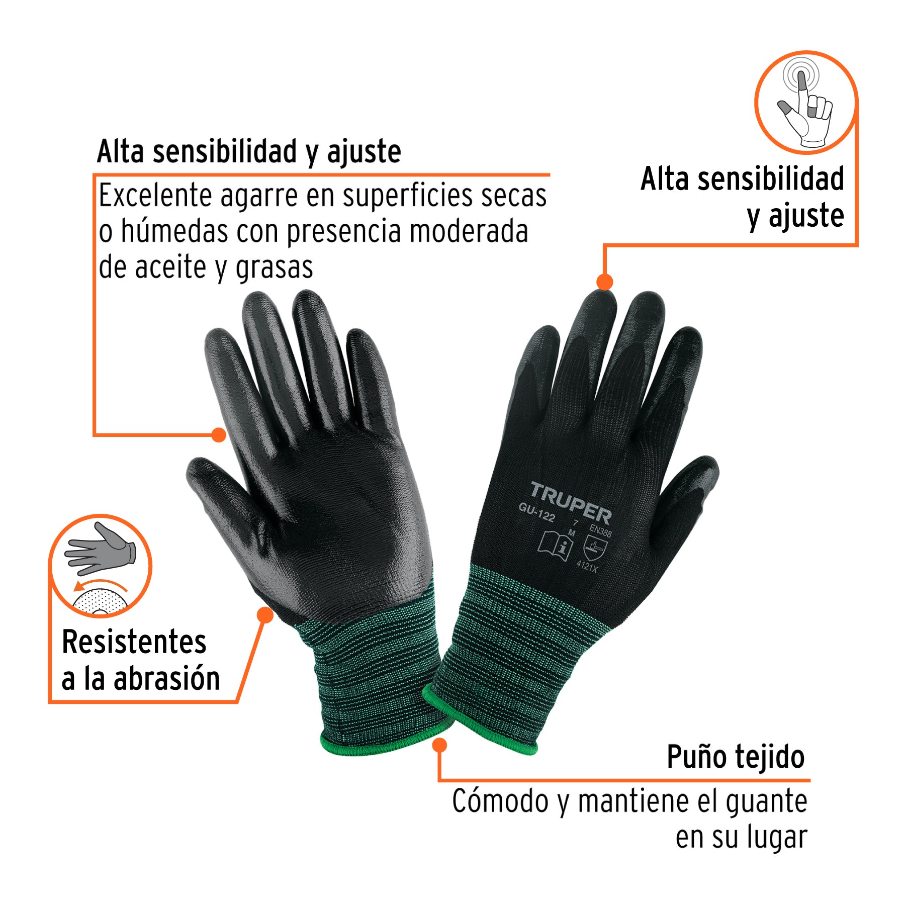 Guantes de nylon recubierto con nitrilo, medianos