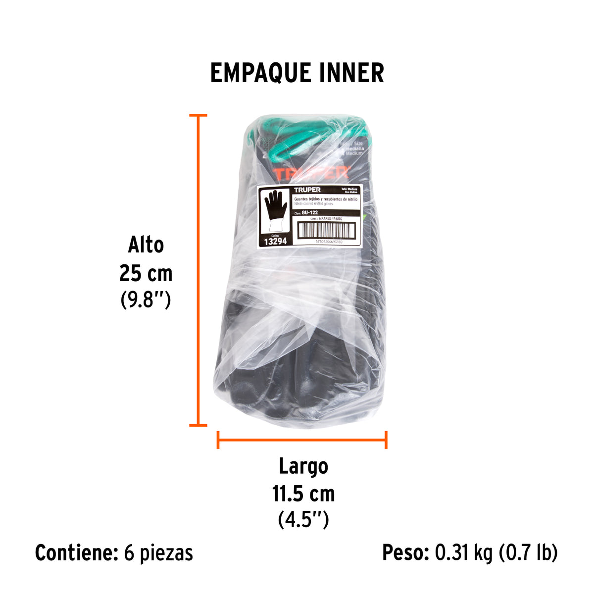 Guantes de nylon recubierto con nitrilo, medianos