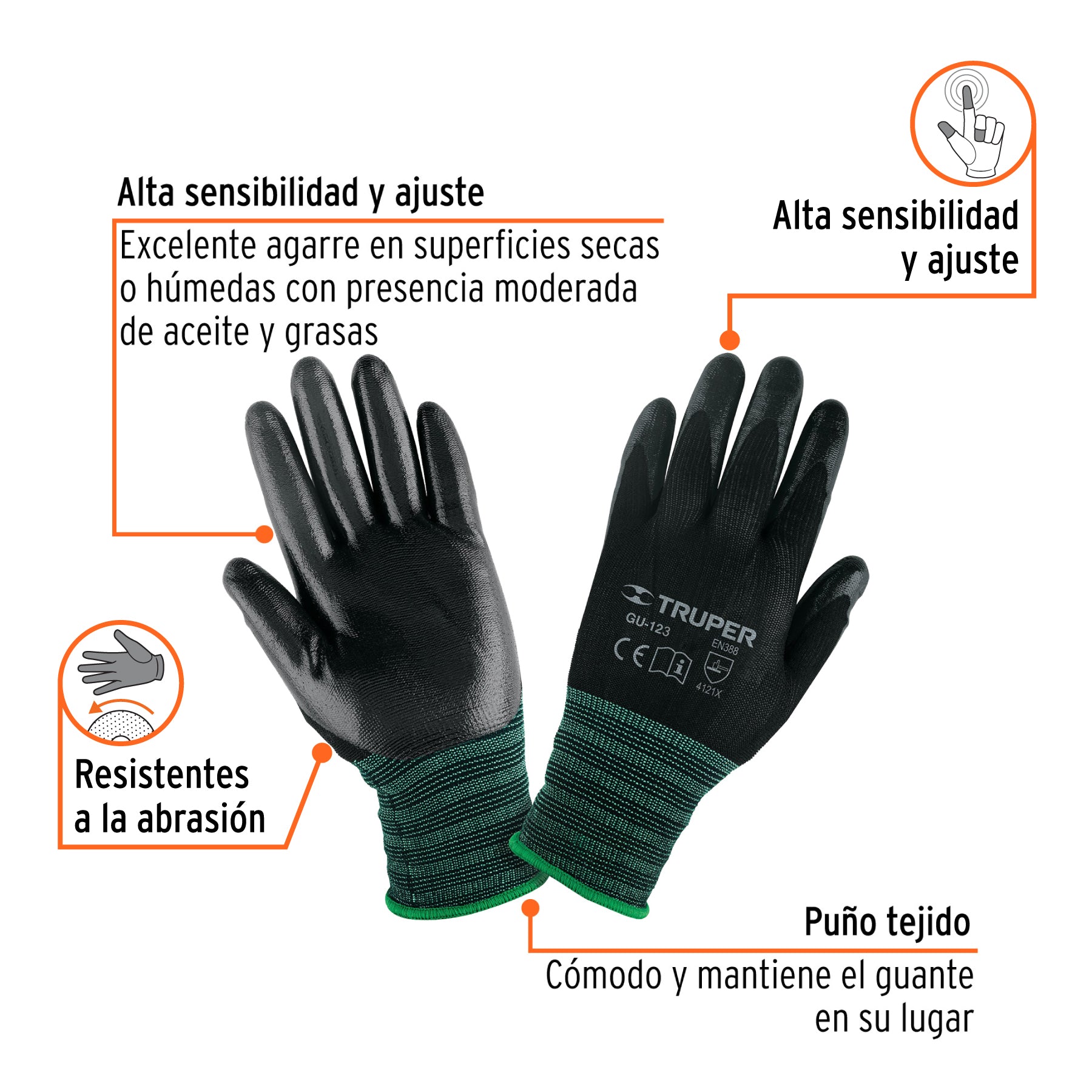 Guantes de nylon recubierto con nitrilo, grandes