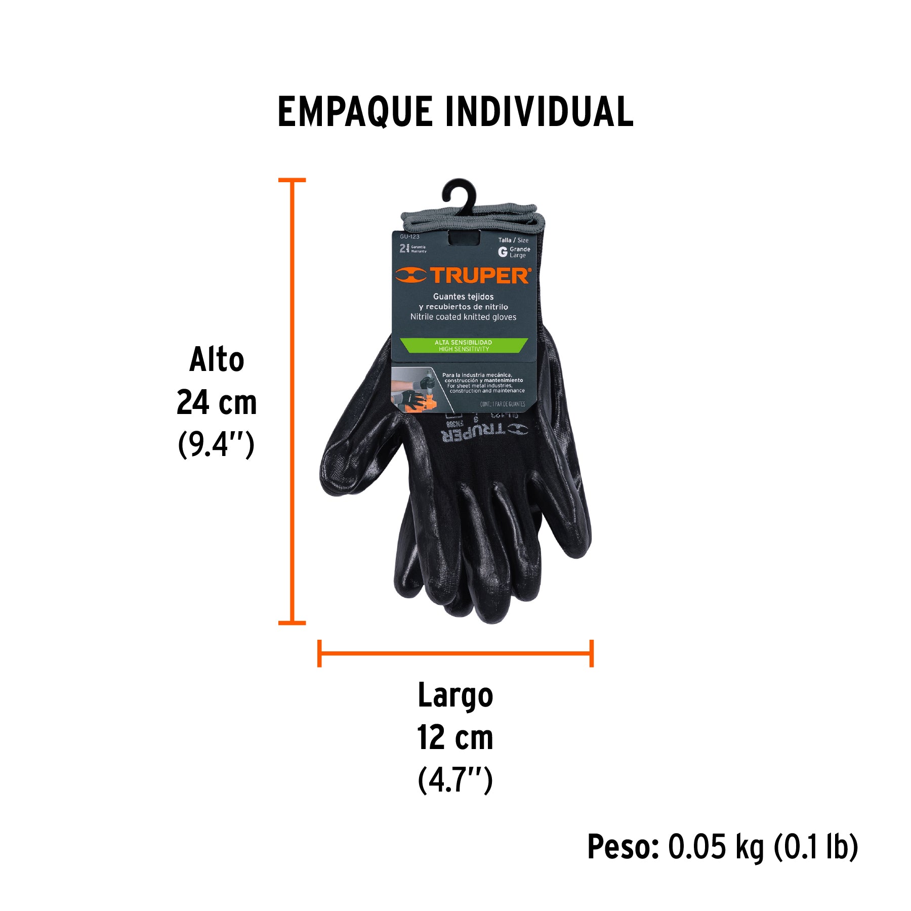 Guantes de nylon recubierto con nitrilo, grandes