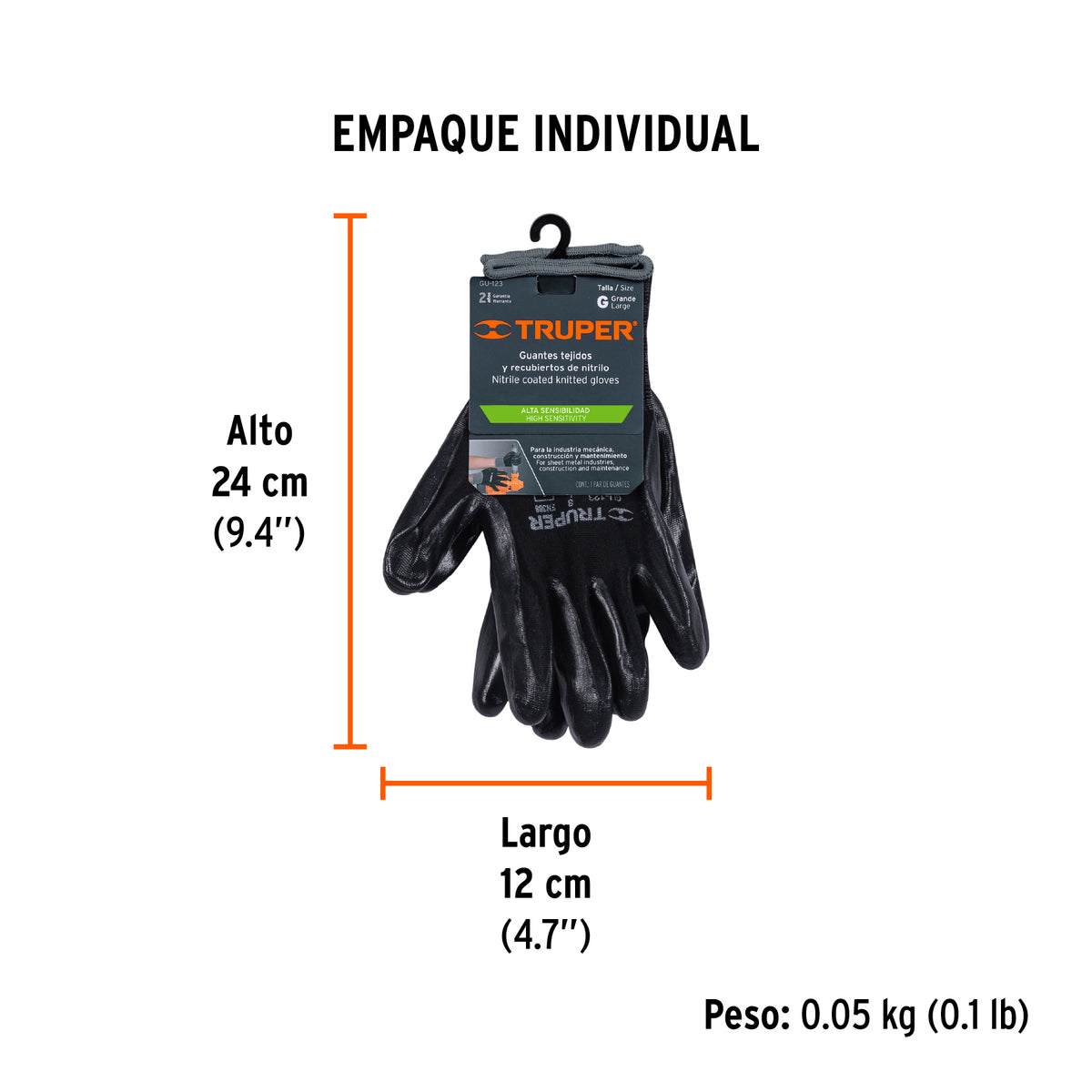Guantes de nylon recubierto con nitrilo, grandes