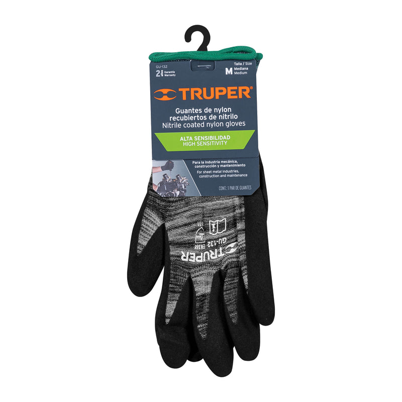 Guantes de nylon recubiertos de nitrilo arenoso, medianos