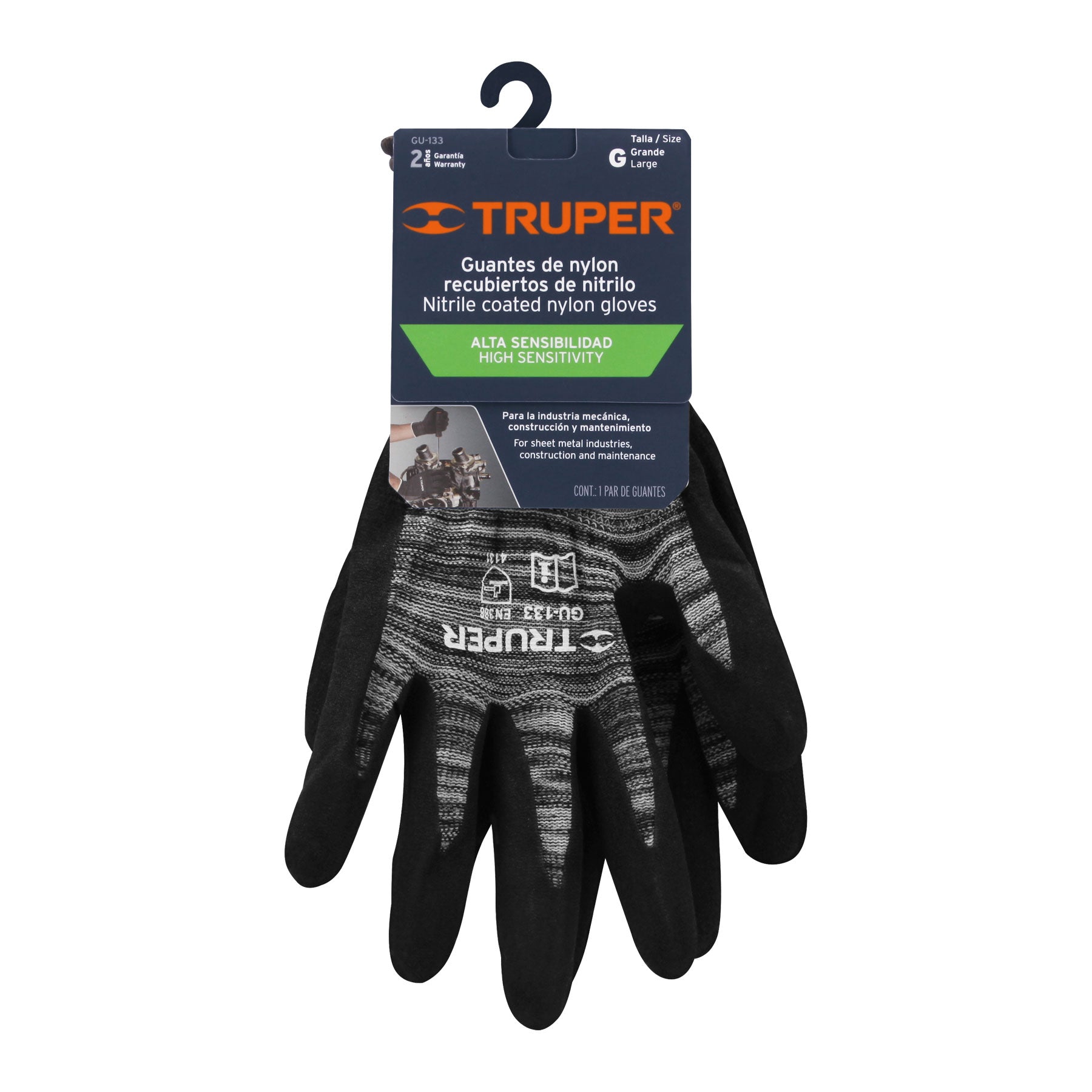 Guantes de nylon recubiertos de nitrilo arenoso, grandes