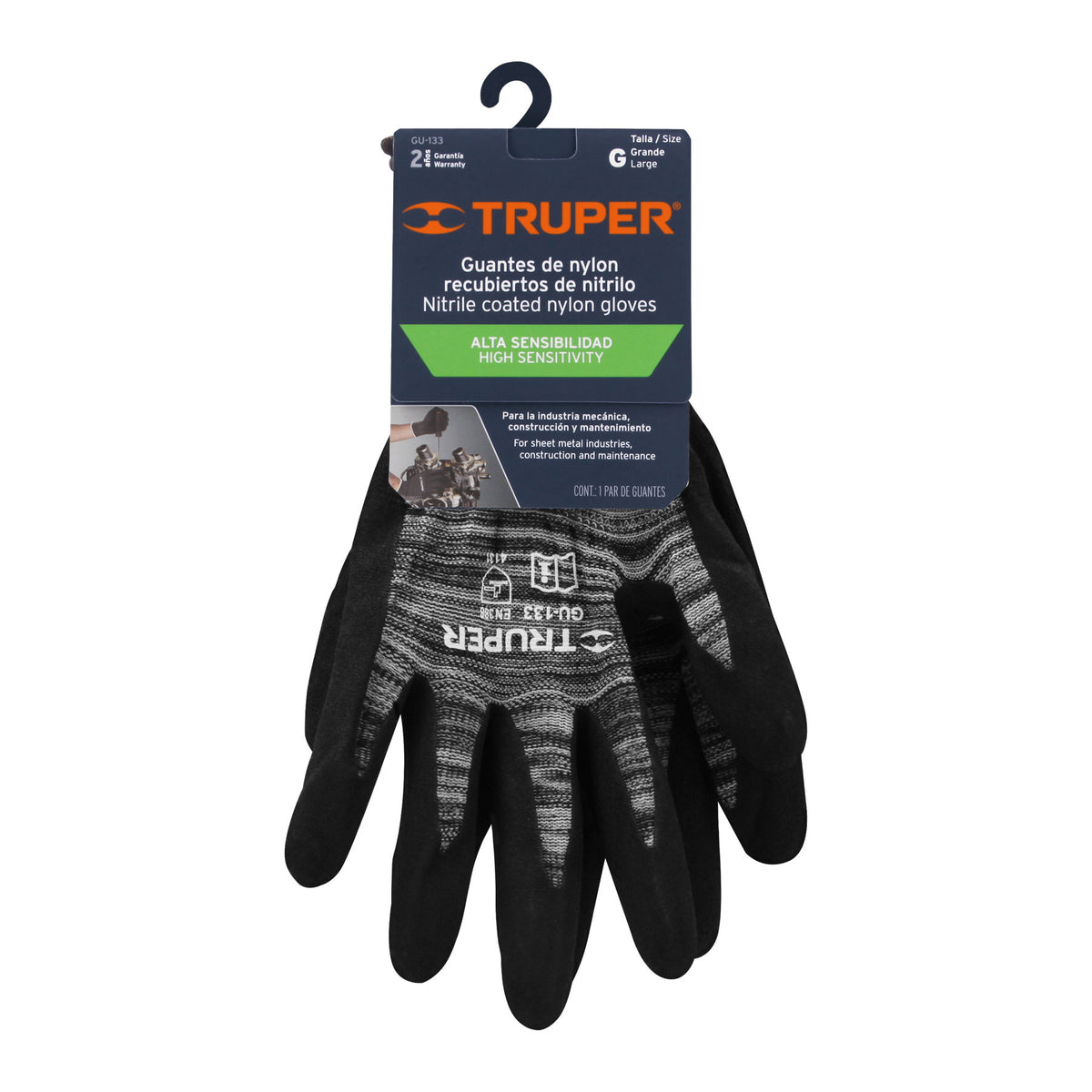 Guantes de nylon recubiertos de nitrilo arenoso, grandes