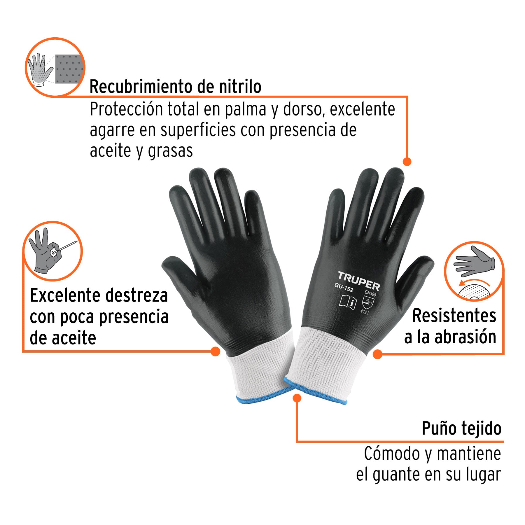 Guantes de poliéster con recubrimiento de nitrilo, medianos