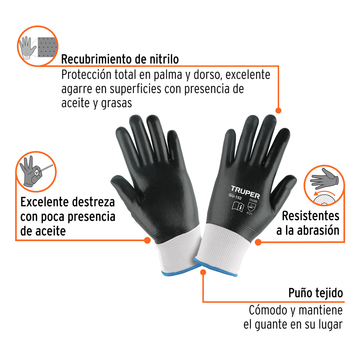 Guantes de poliéster con recubrimiento de nitrilo, medianos