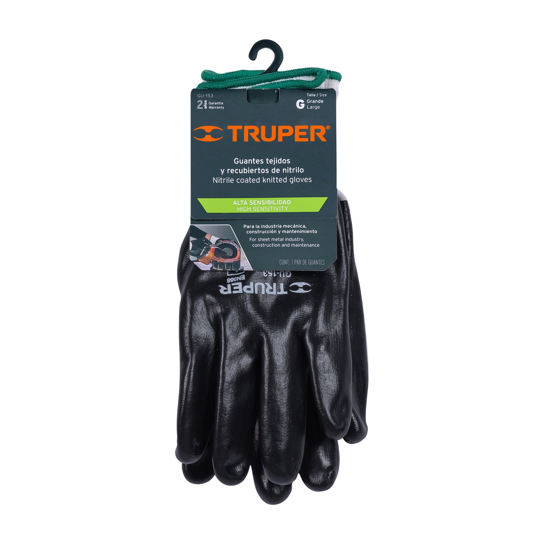 Guantes de poliéster con recubrimiento de nitrilo, grandes