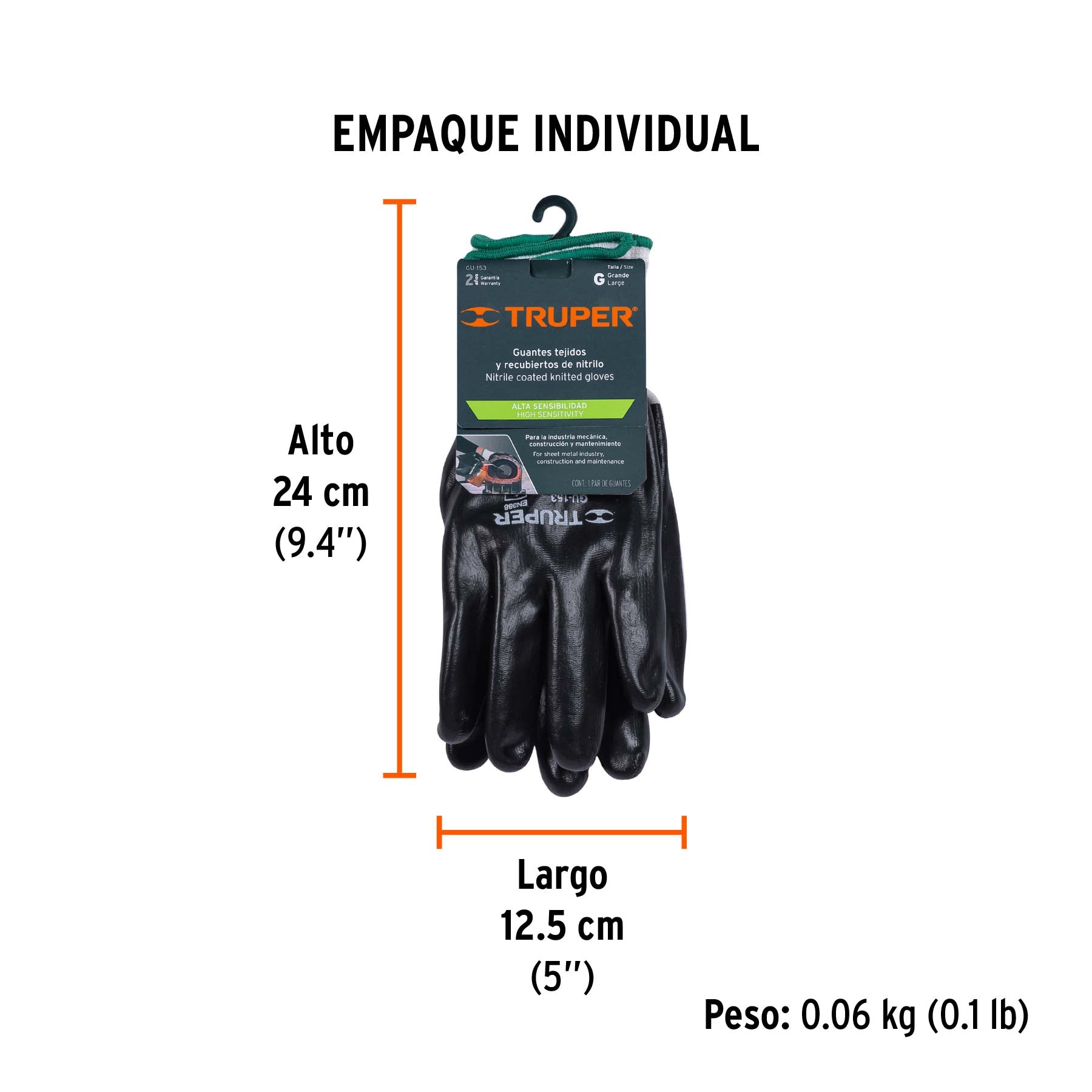 Guantes de poliéster con recubrimiento de nitrilo, grandes