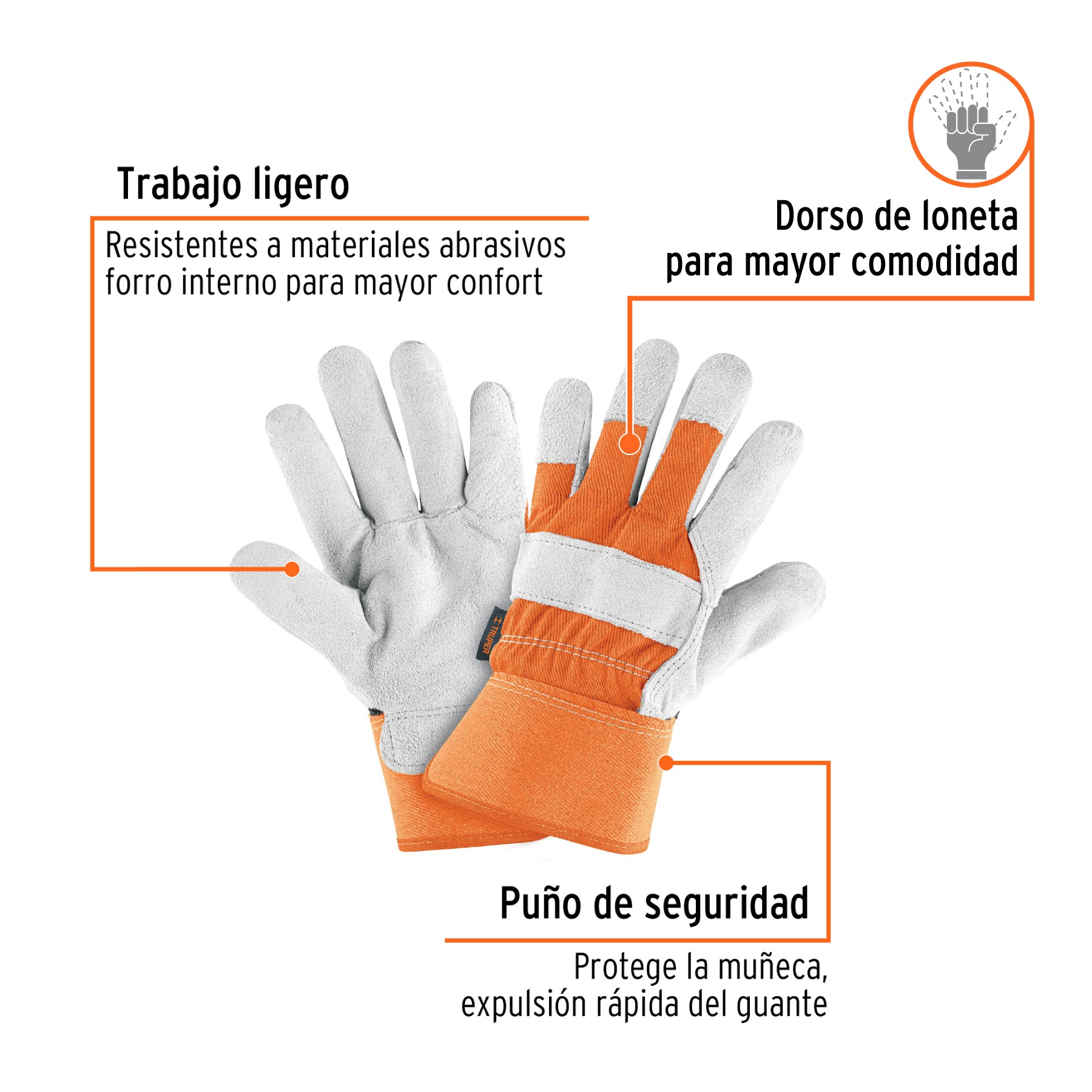 Guantes de carnaza y loneta, grande