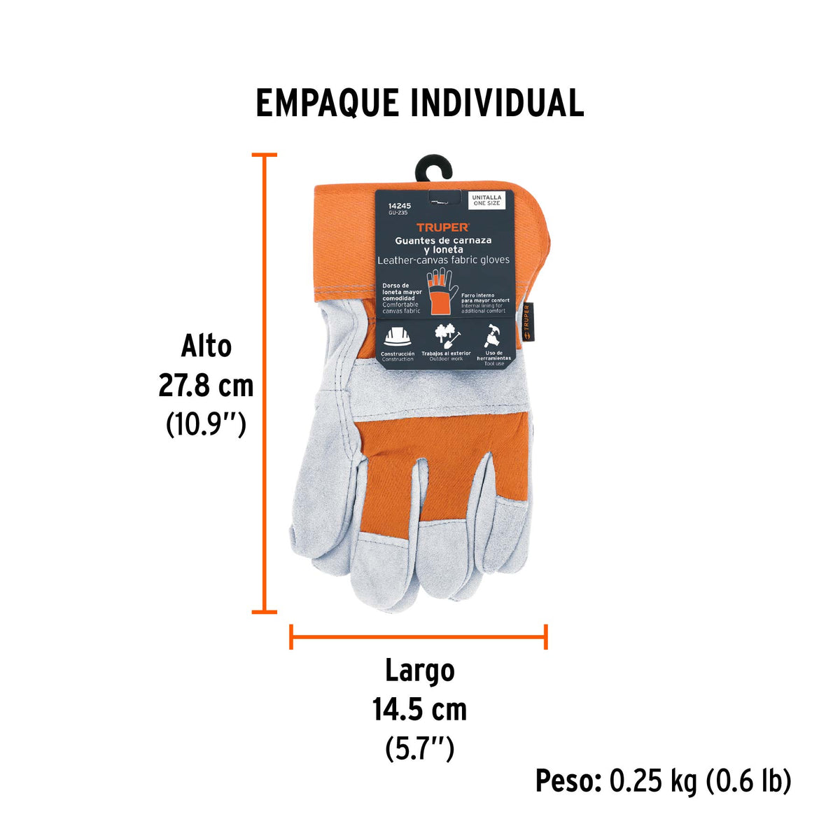 Guantes de carnaza y loneta, grande