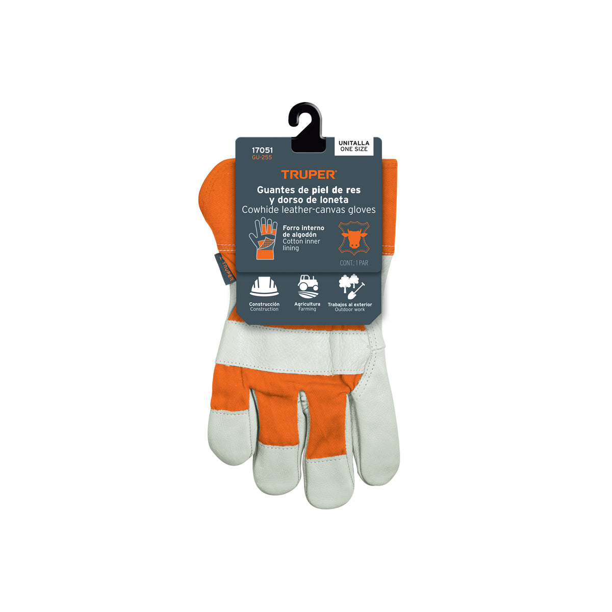 Guantes de piel de res y dorso de loneta