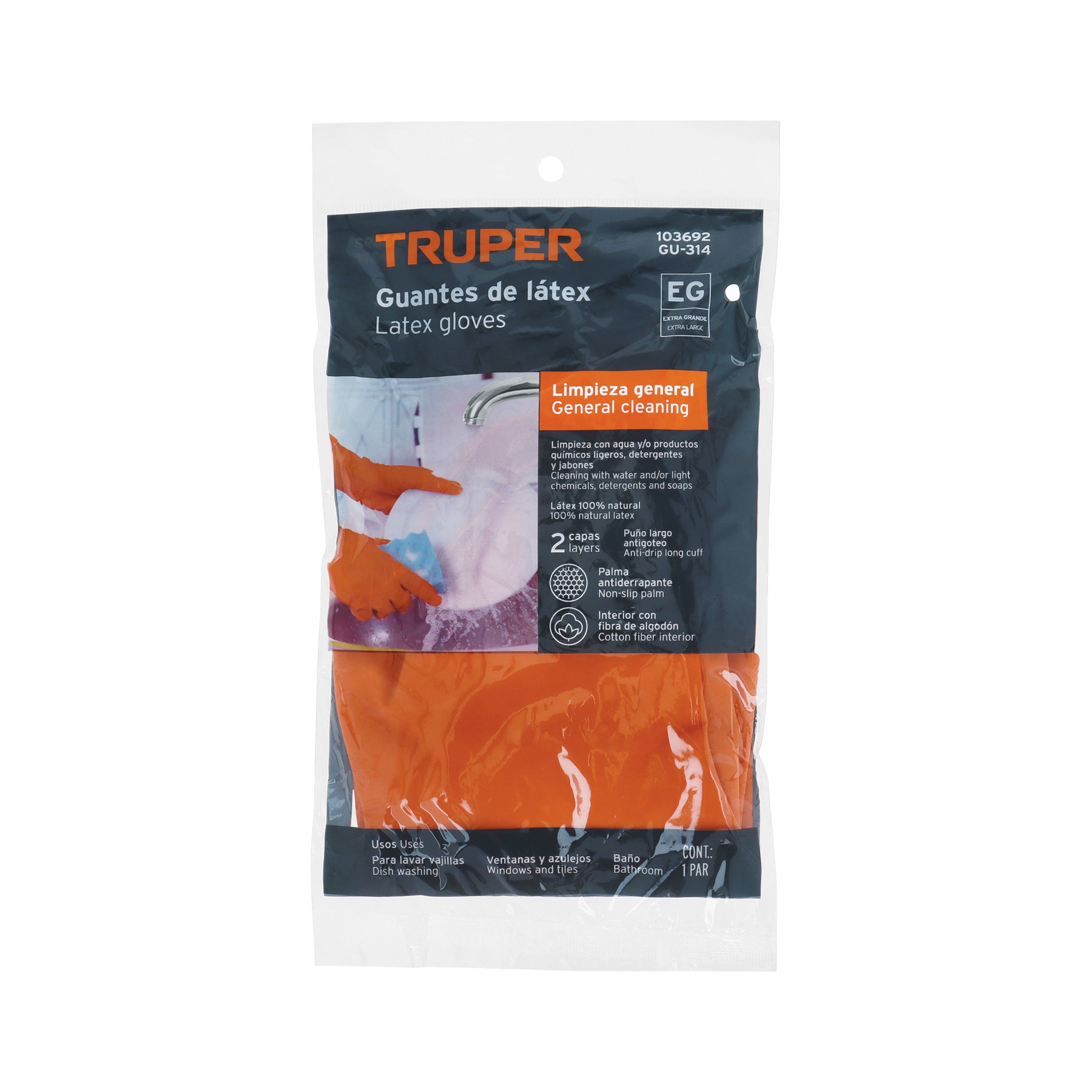Guantes de látex para limpieza, extra grandes, Truper