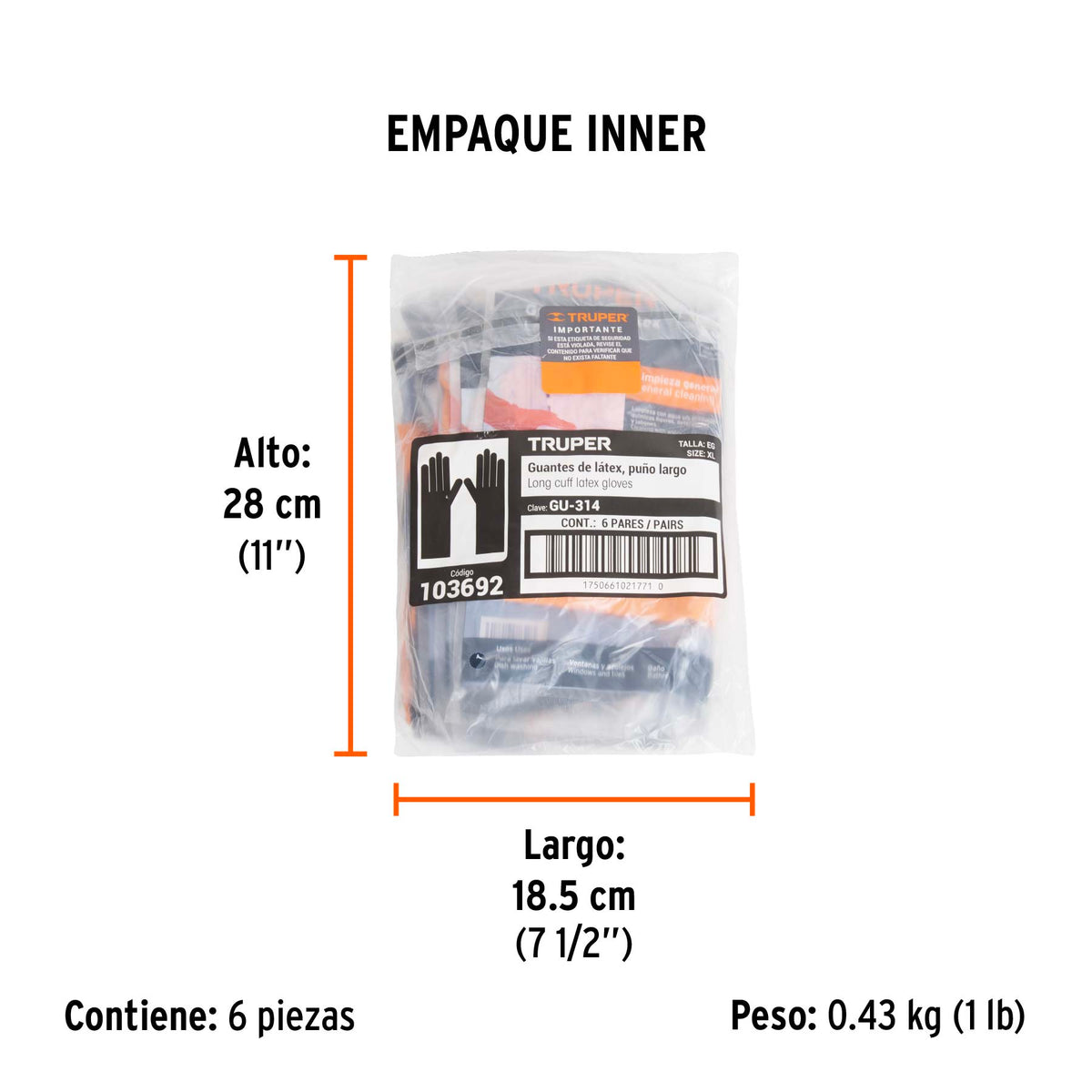 Guantes de látex para limpieza, extra grandes, Truper