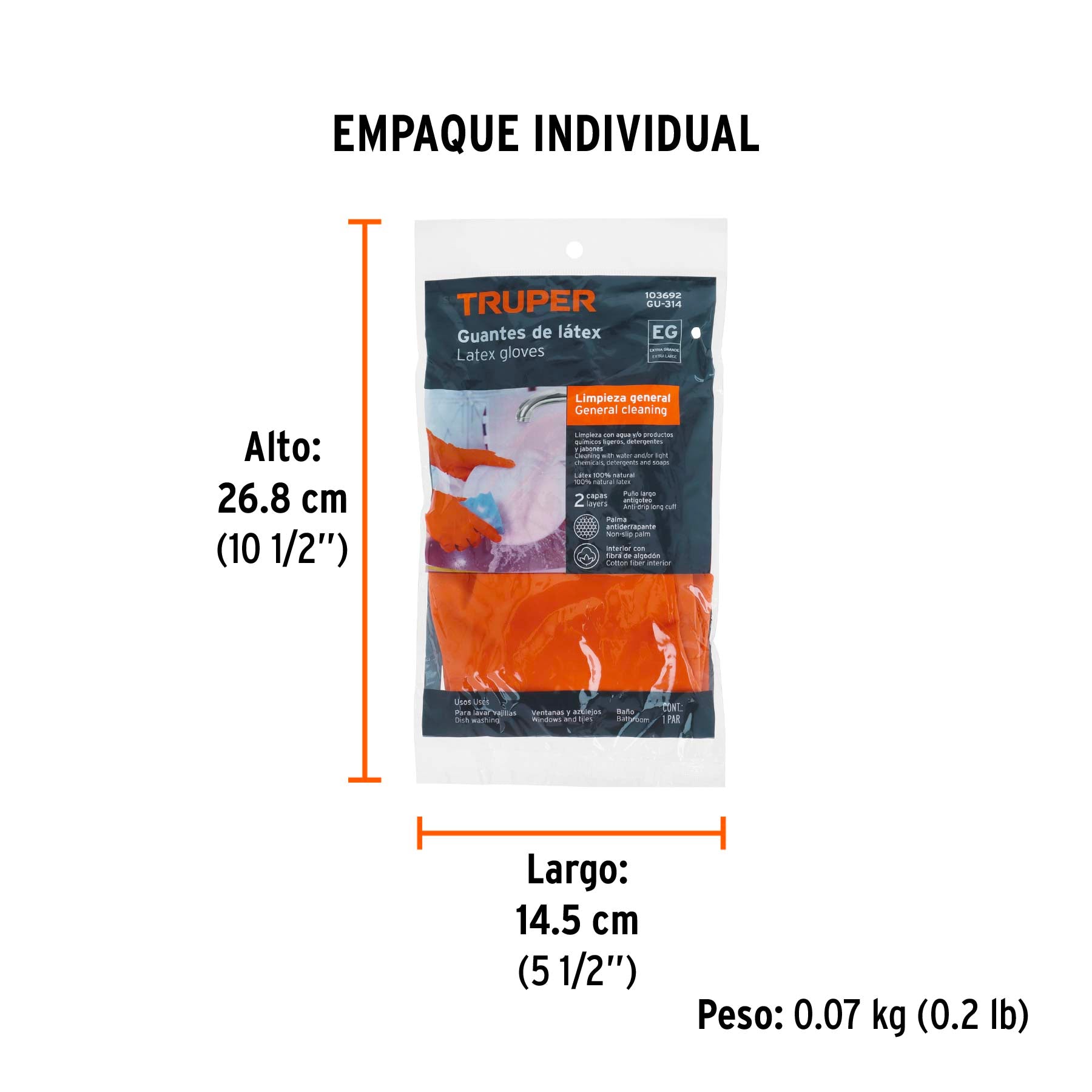 Guantes de látex para limpieza, extra grandes, Truper