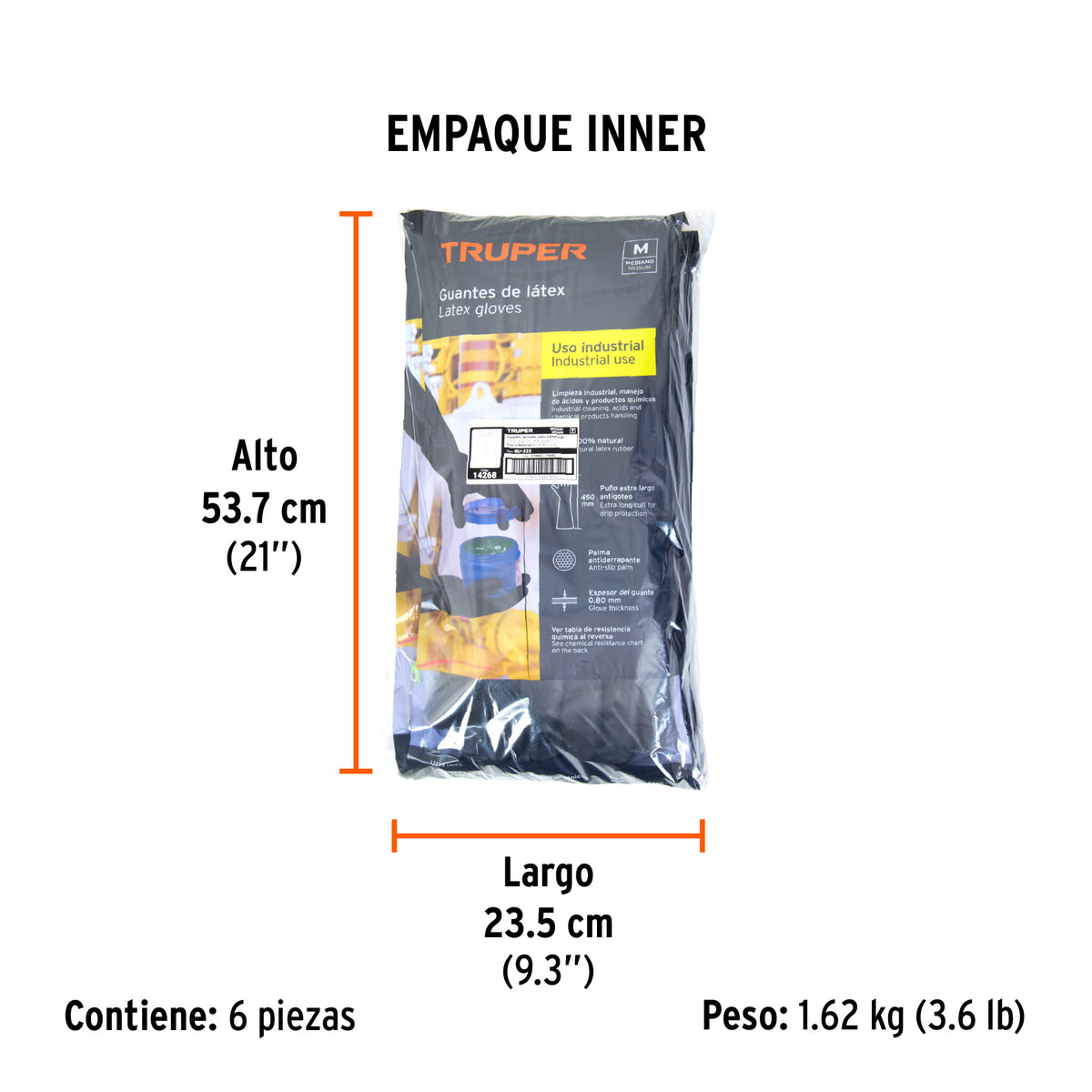 Guantes de látex industriales, medianos