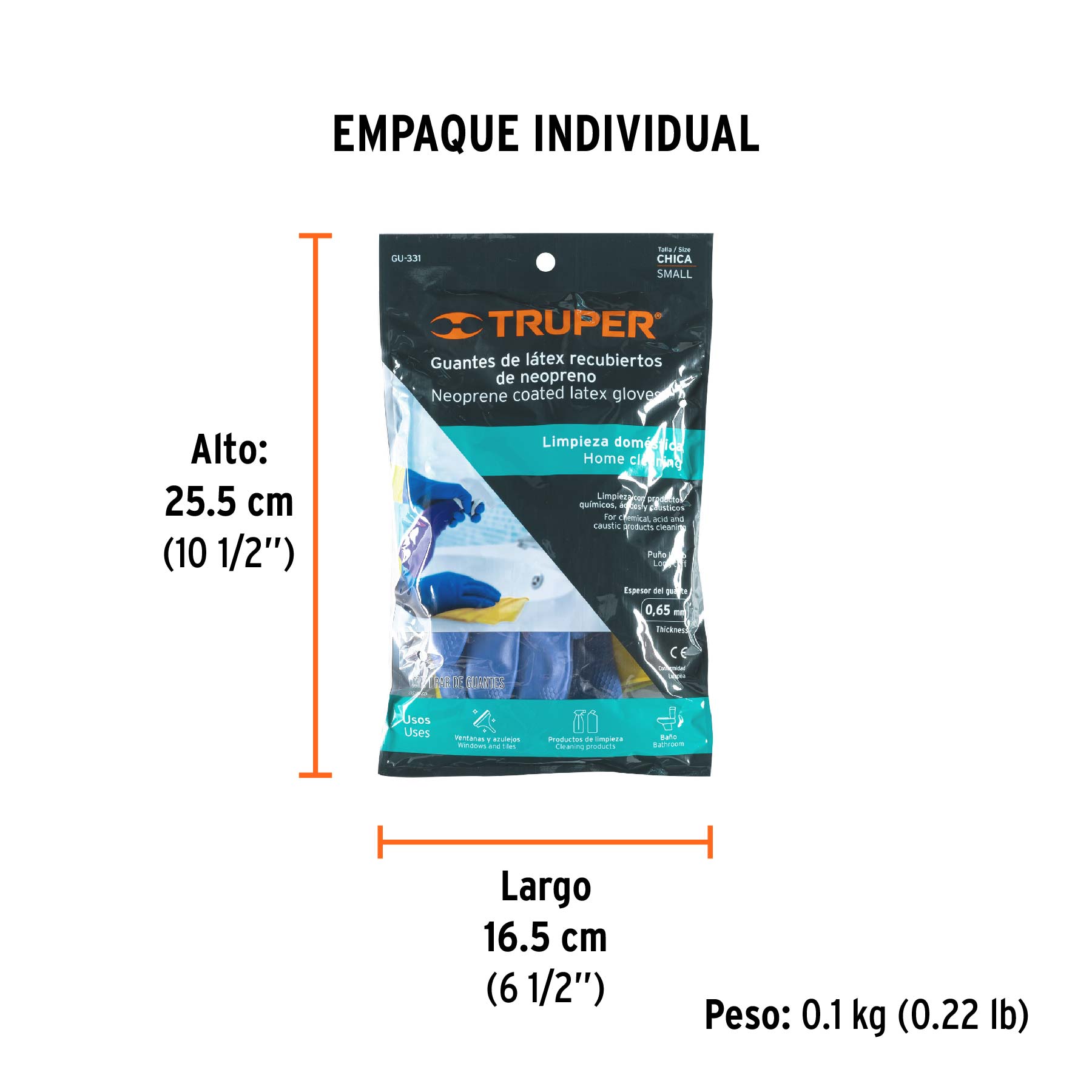 Guantes de látex reforzados para limpieza, chicos
