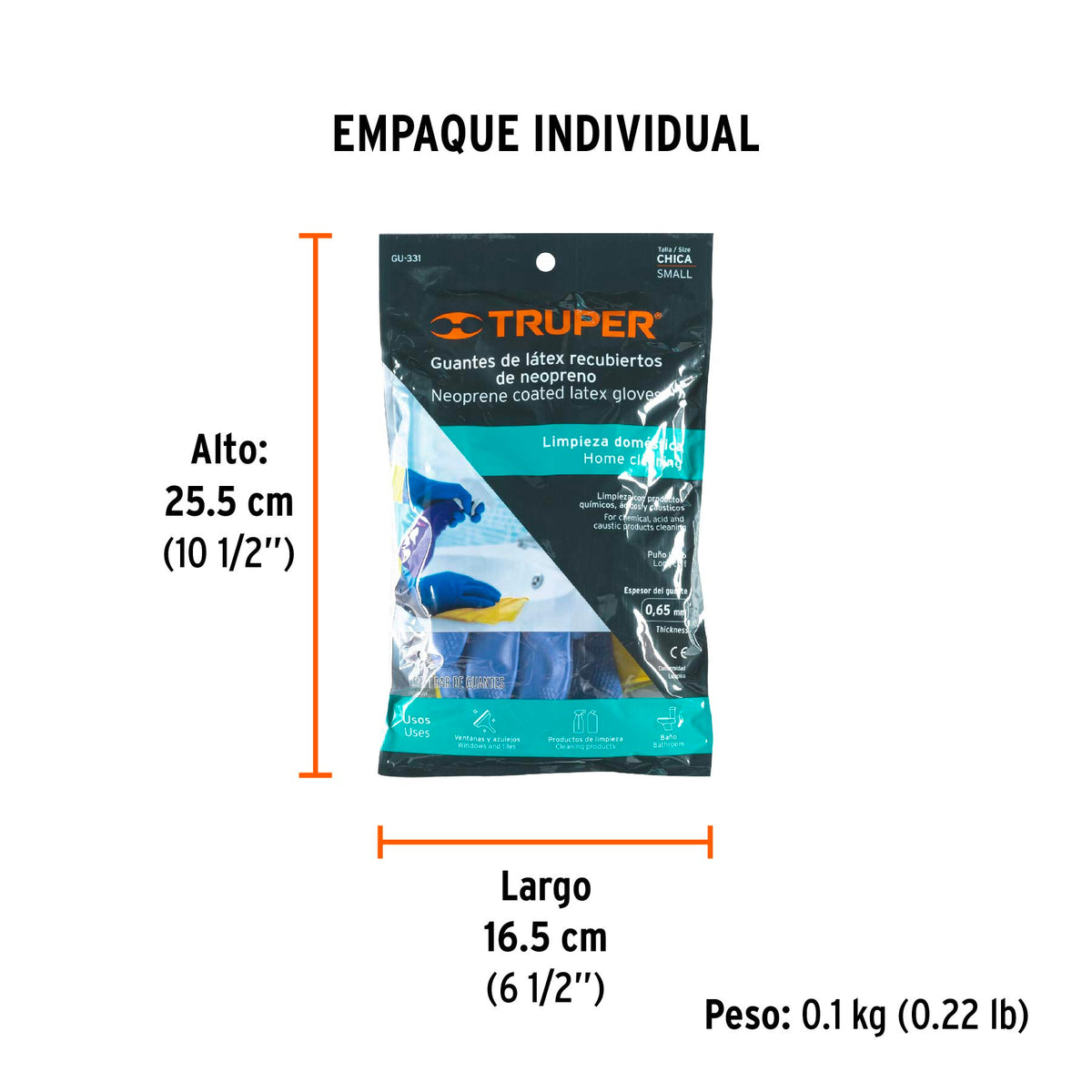 Guantes de látex reforzados para limpieza, chicos