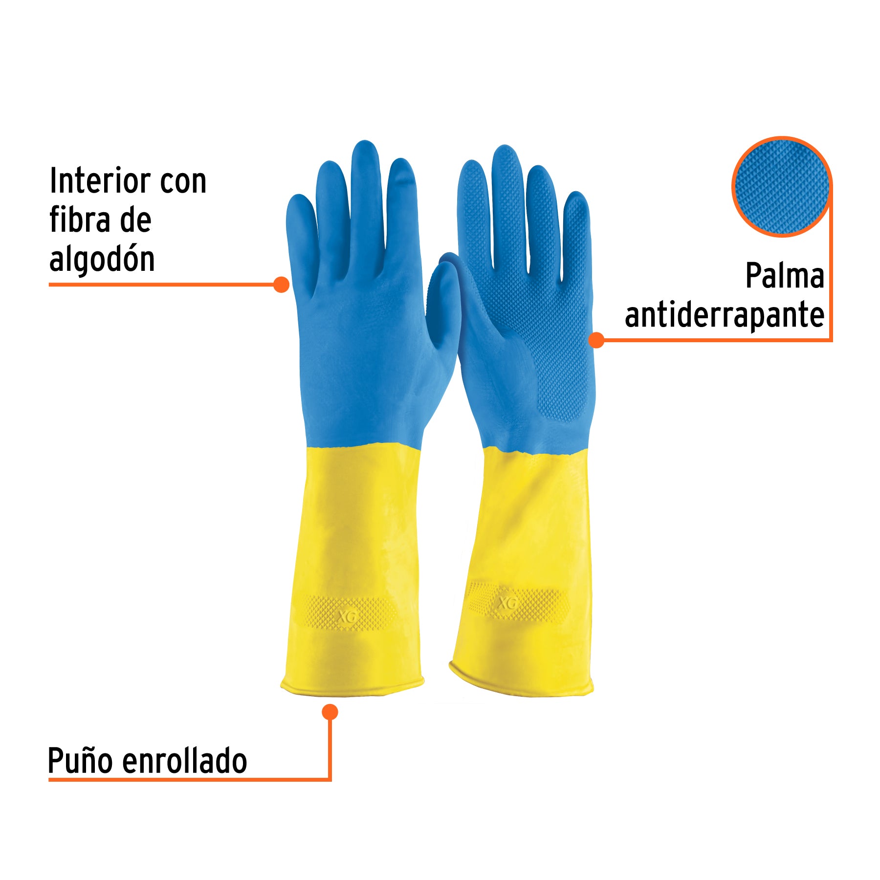 Guantes de látex reforzados para limpieza, XG, Truper