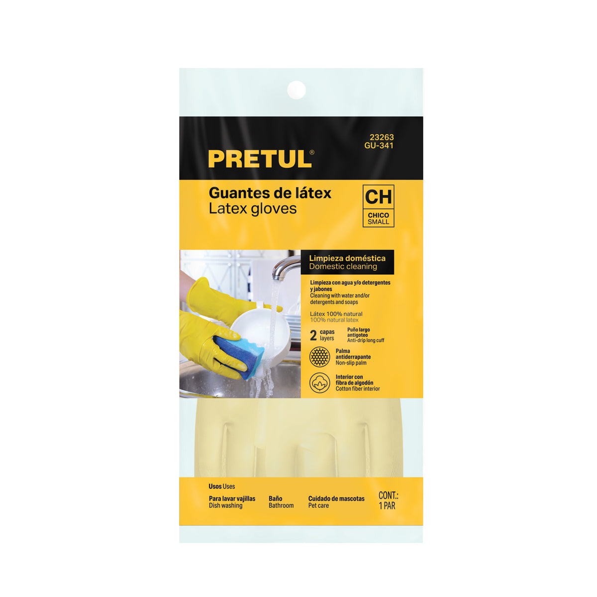 Guantes de látex para limpieza, chicos, Pretul