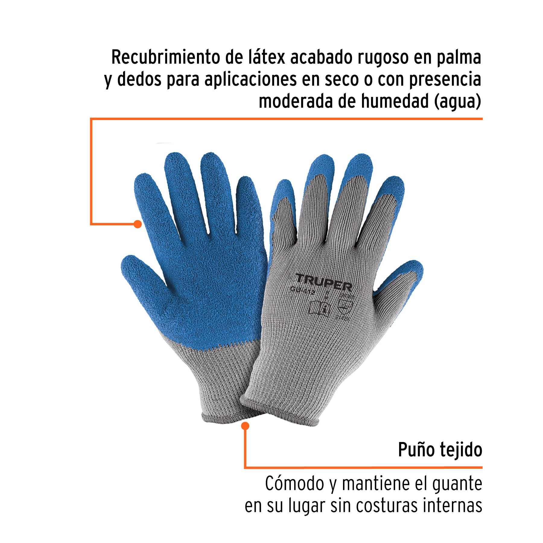 Guantes de poliéster recubiertos de latex, medianos