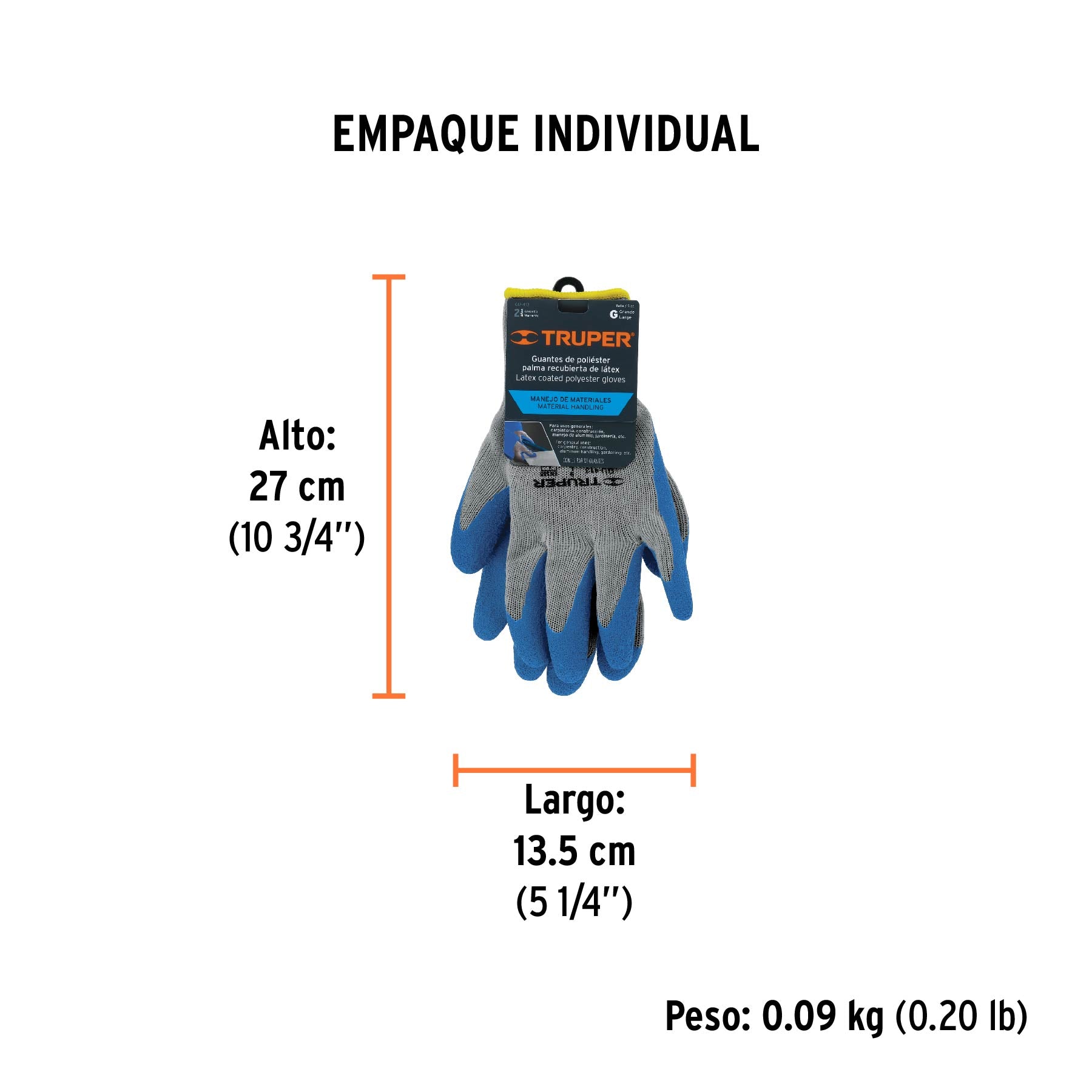 Guantes de poliéster recubiertos de latex, grandes