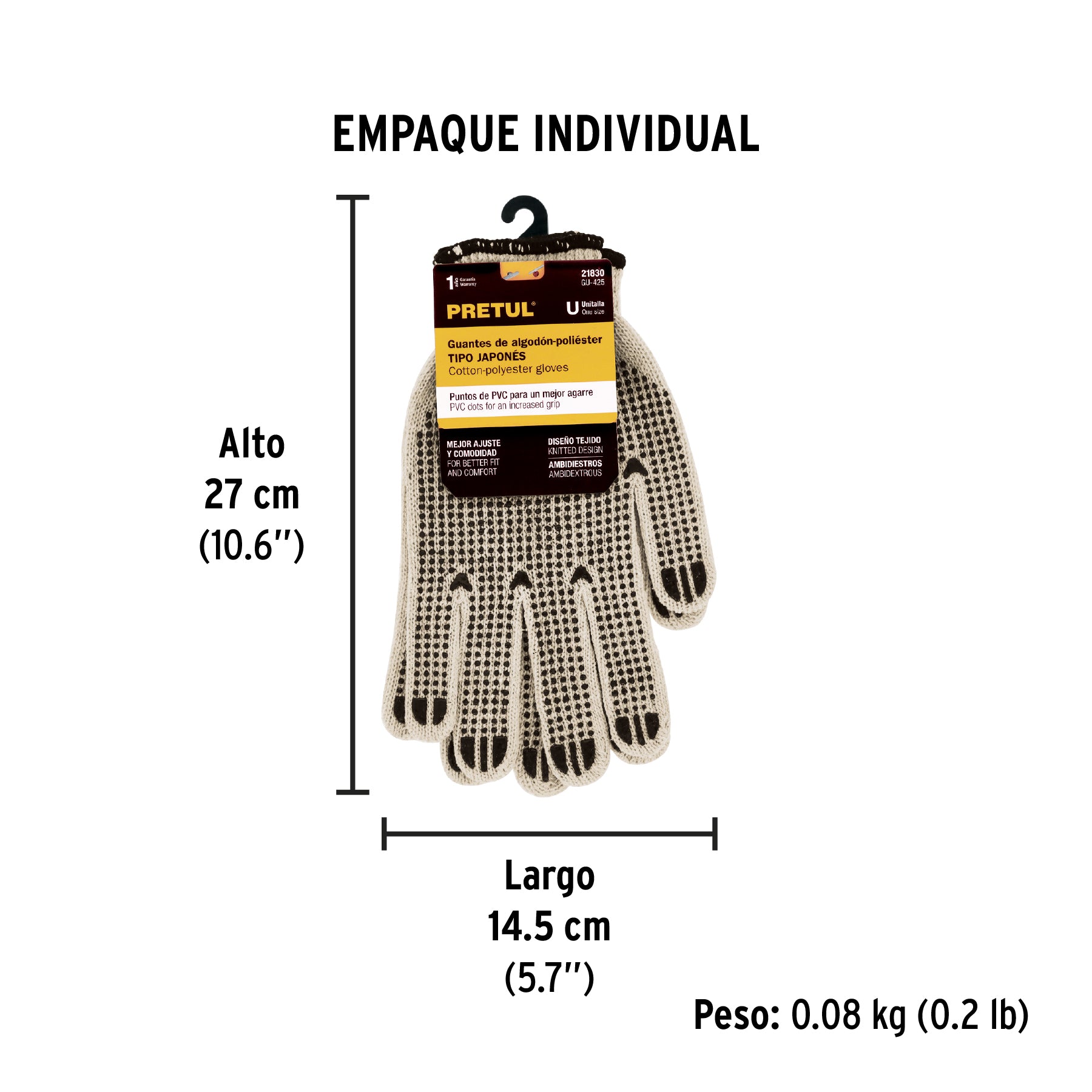 Guantes de algodón con puntos de pvc, pretul