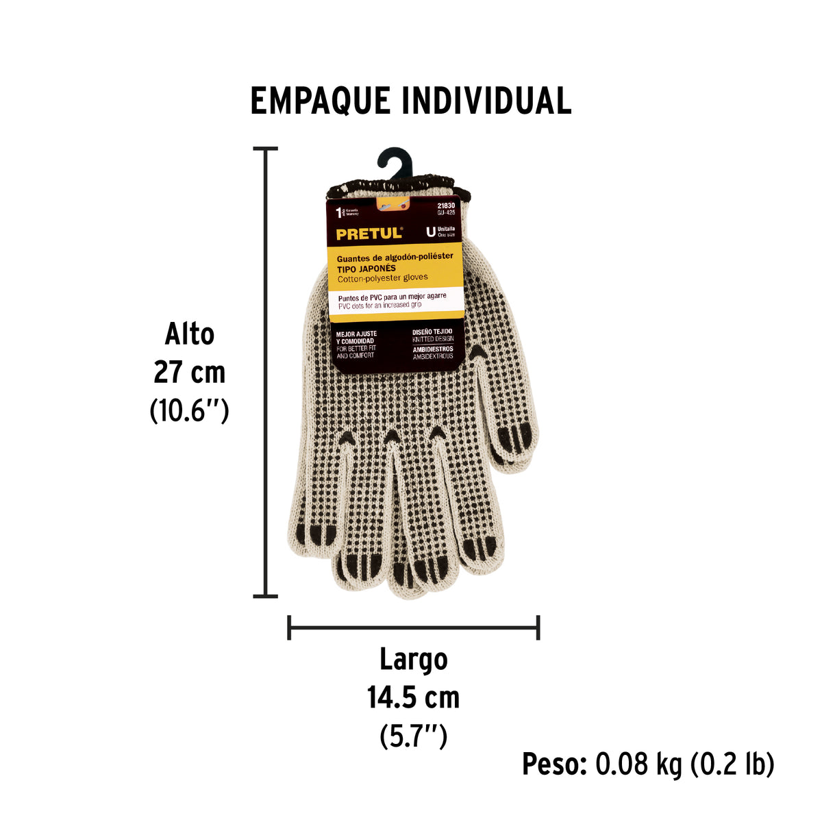 Guantes de algodón con puntos de pvc, pretul