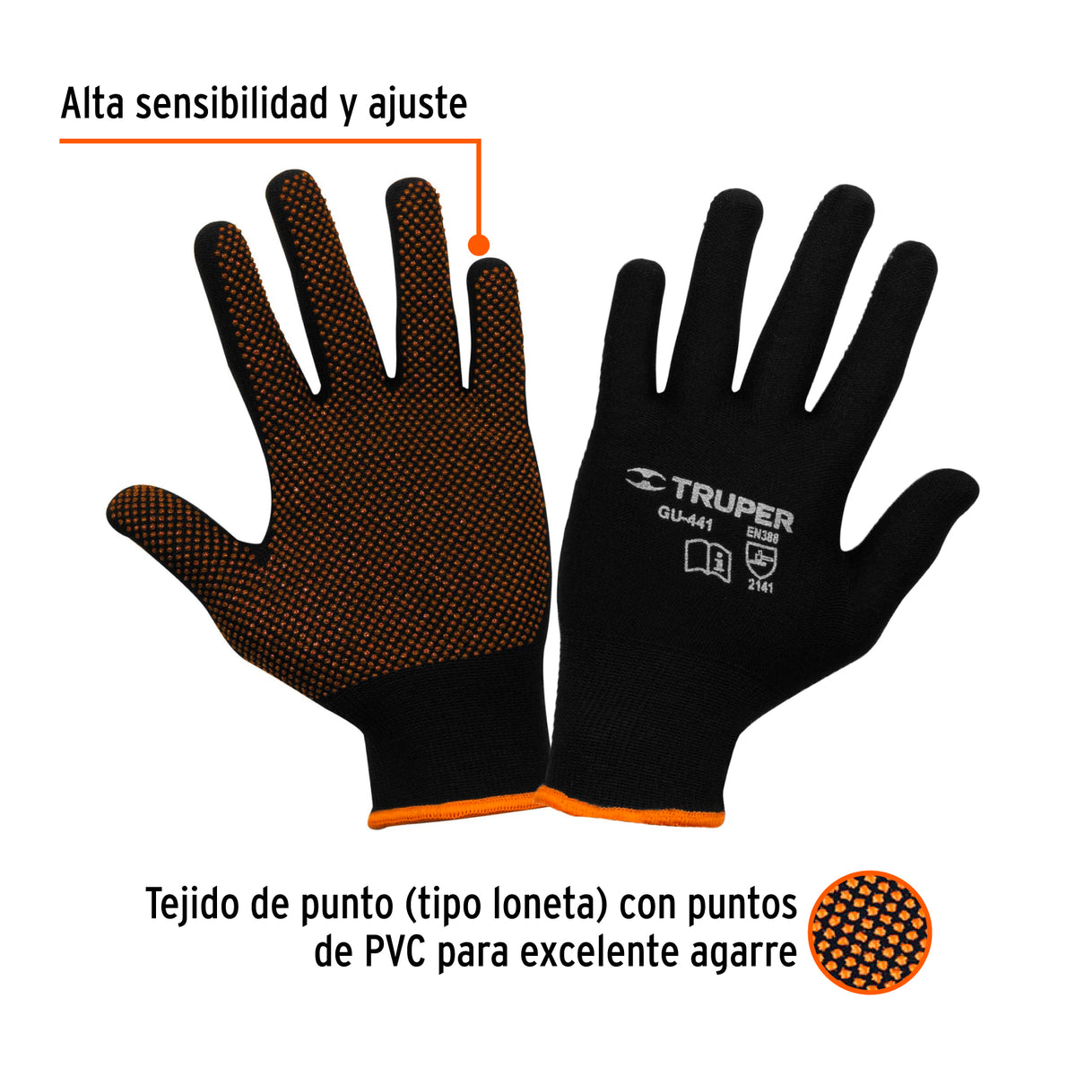 Guantes de nylon con puntos de PVC en palma, chicos