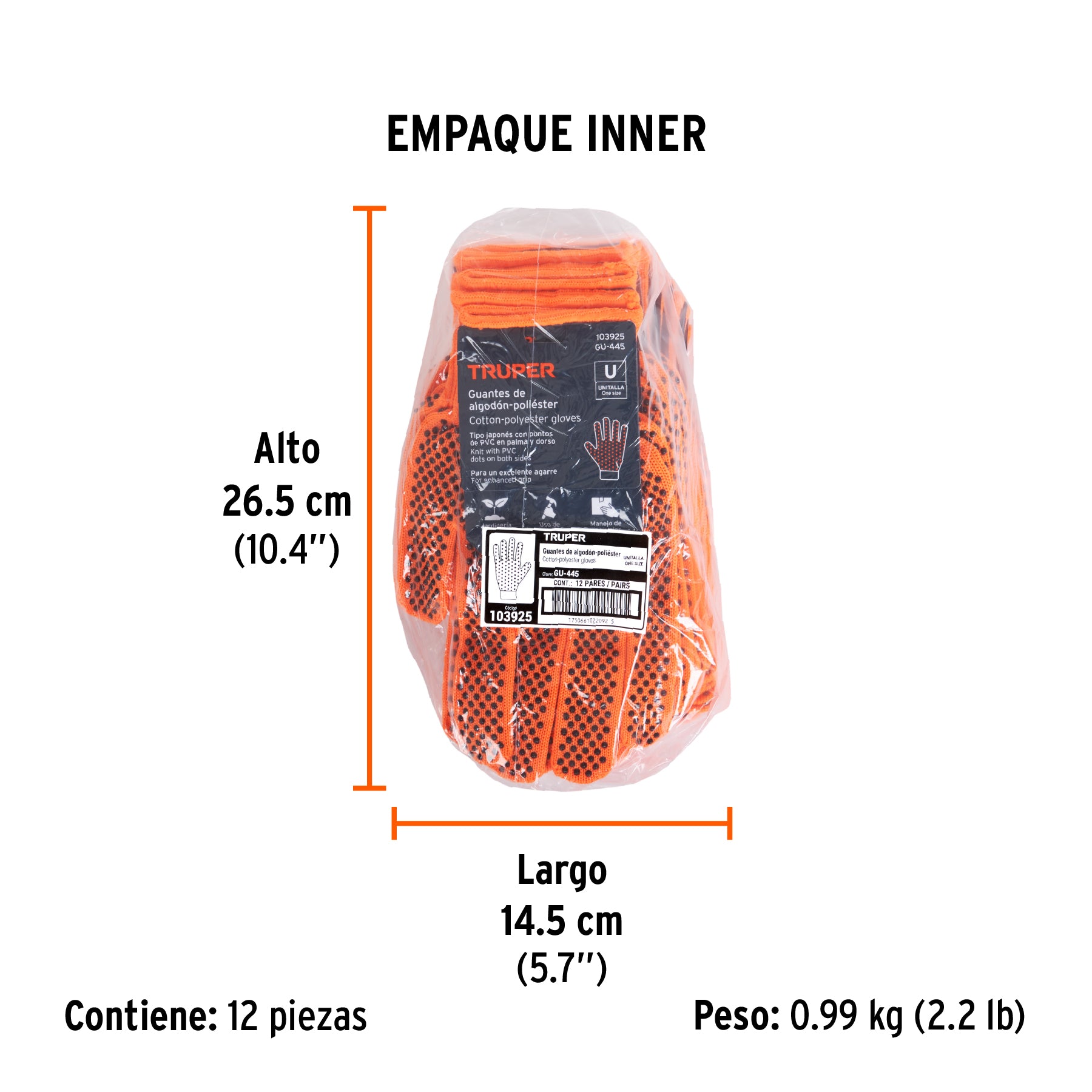 Guantes de algodón con puntos de PVC en palma y dorso,TRUPER