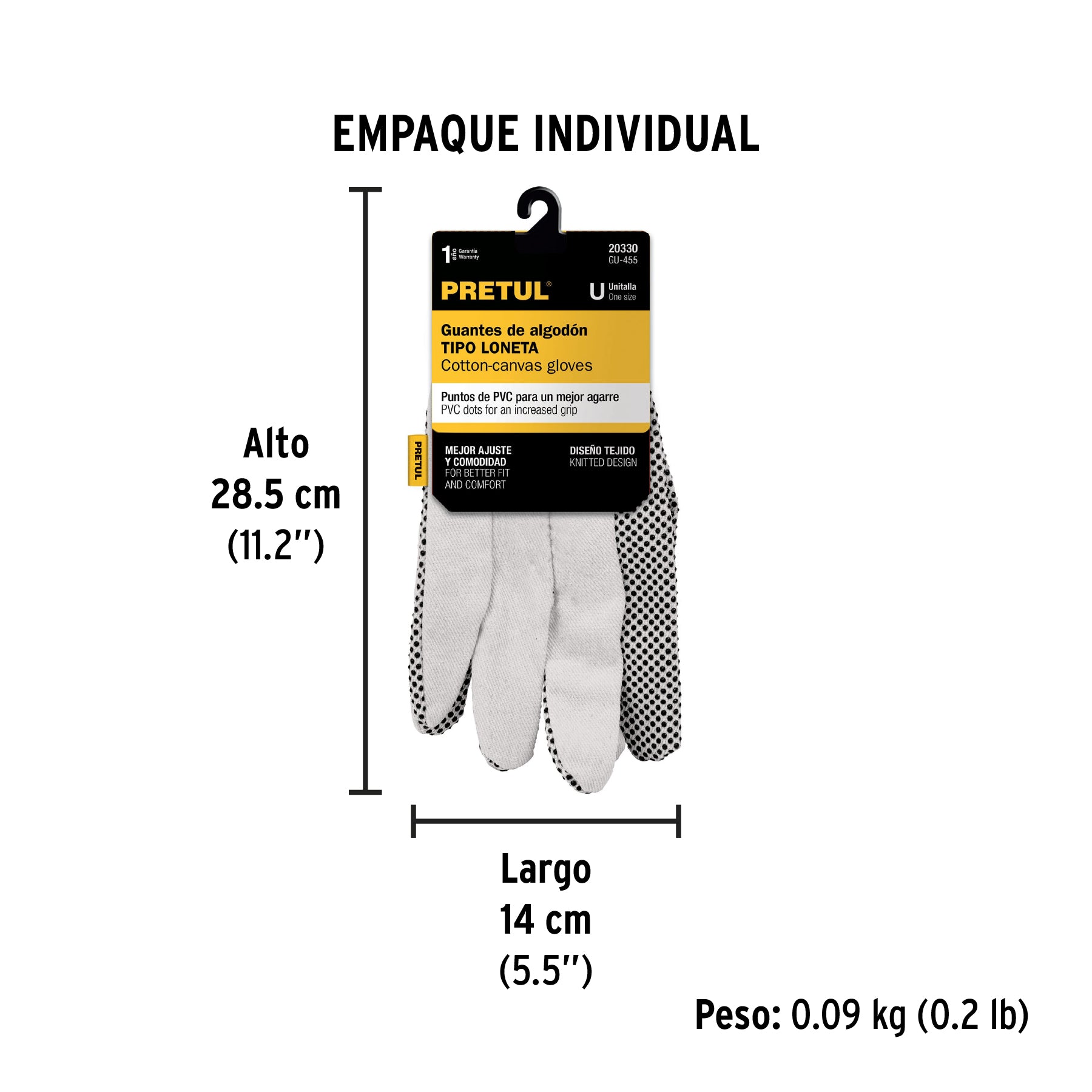 Guantes de algodón con puntos de PVC, palmas y dorso, Pretul
