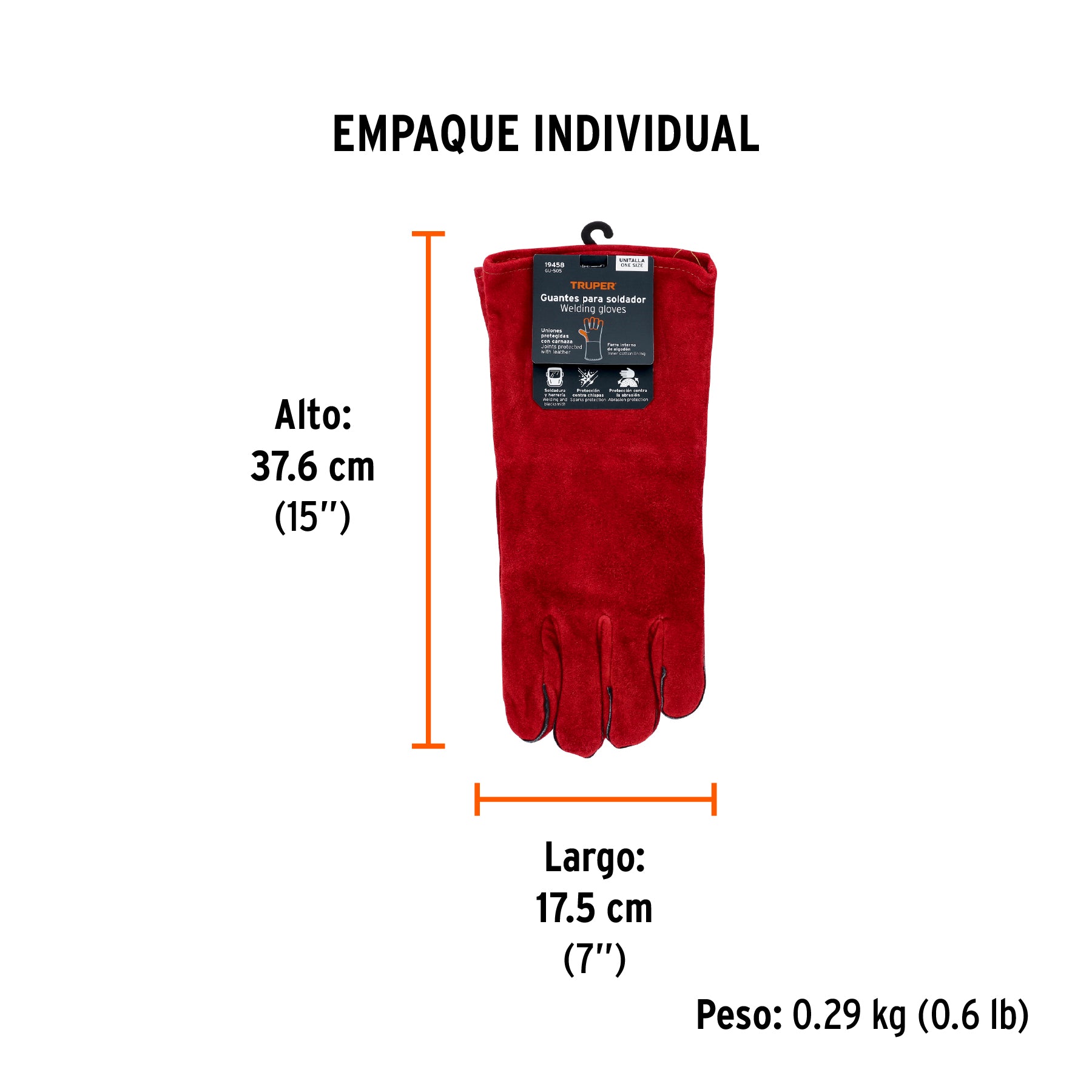 Guante rojo de carnaza para soldador