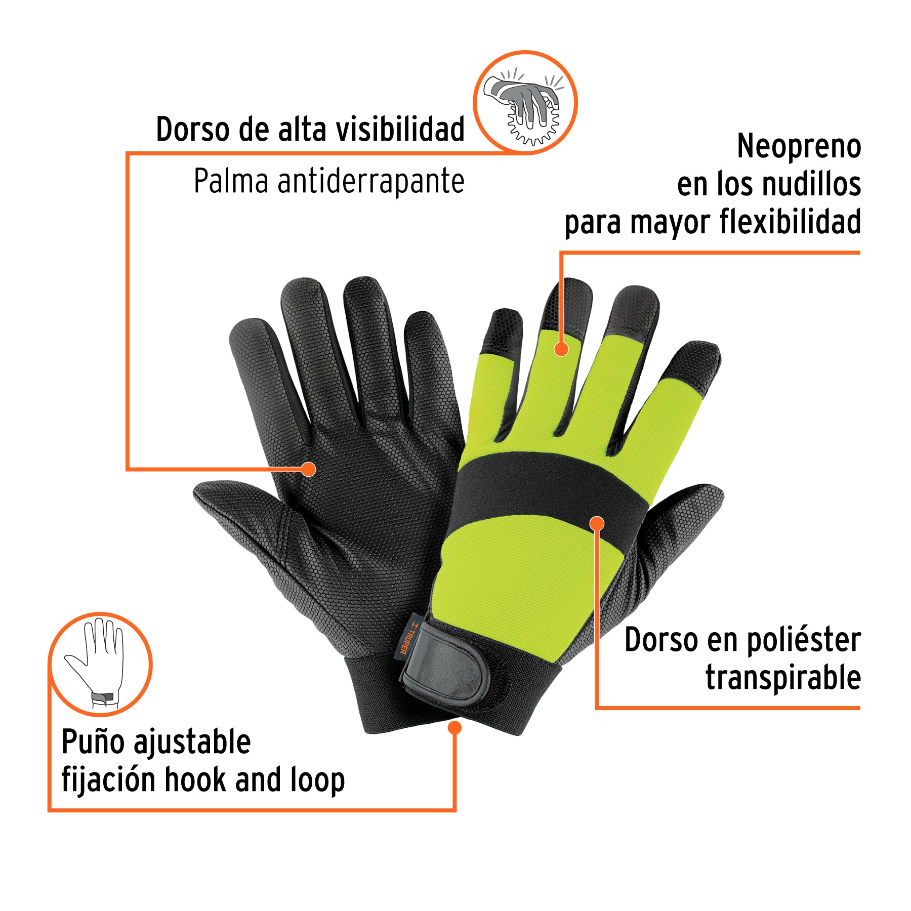 Guantes mecánico, alta visibilidad, palma poliuretano, verde