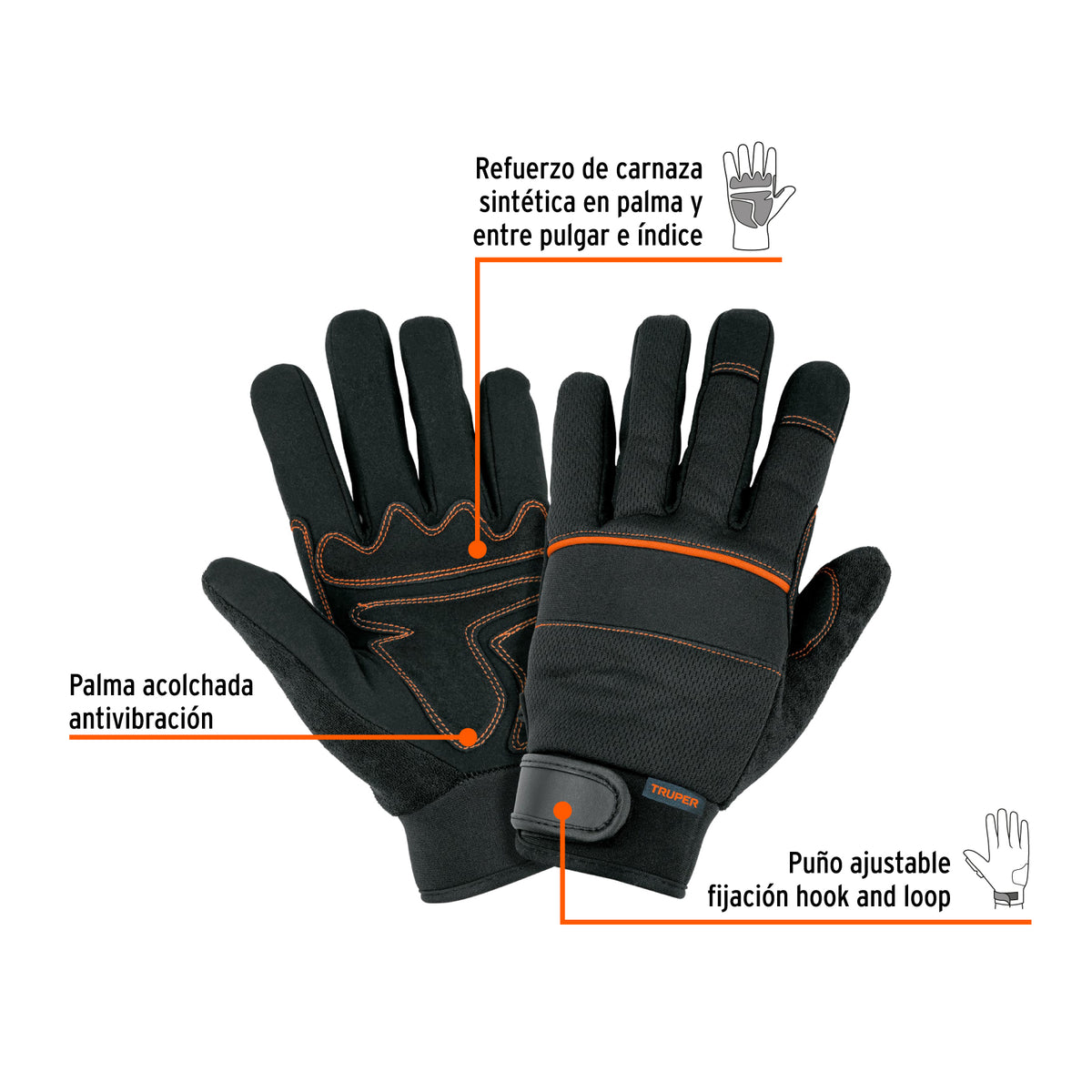 Guante para mecánico, antivibraciones, unitalla, TRUPER