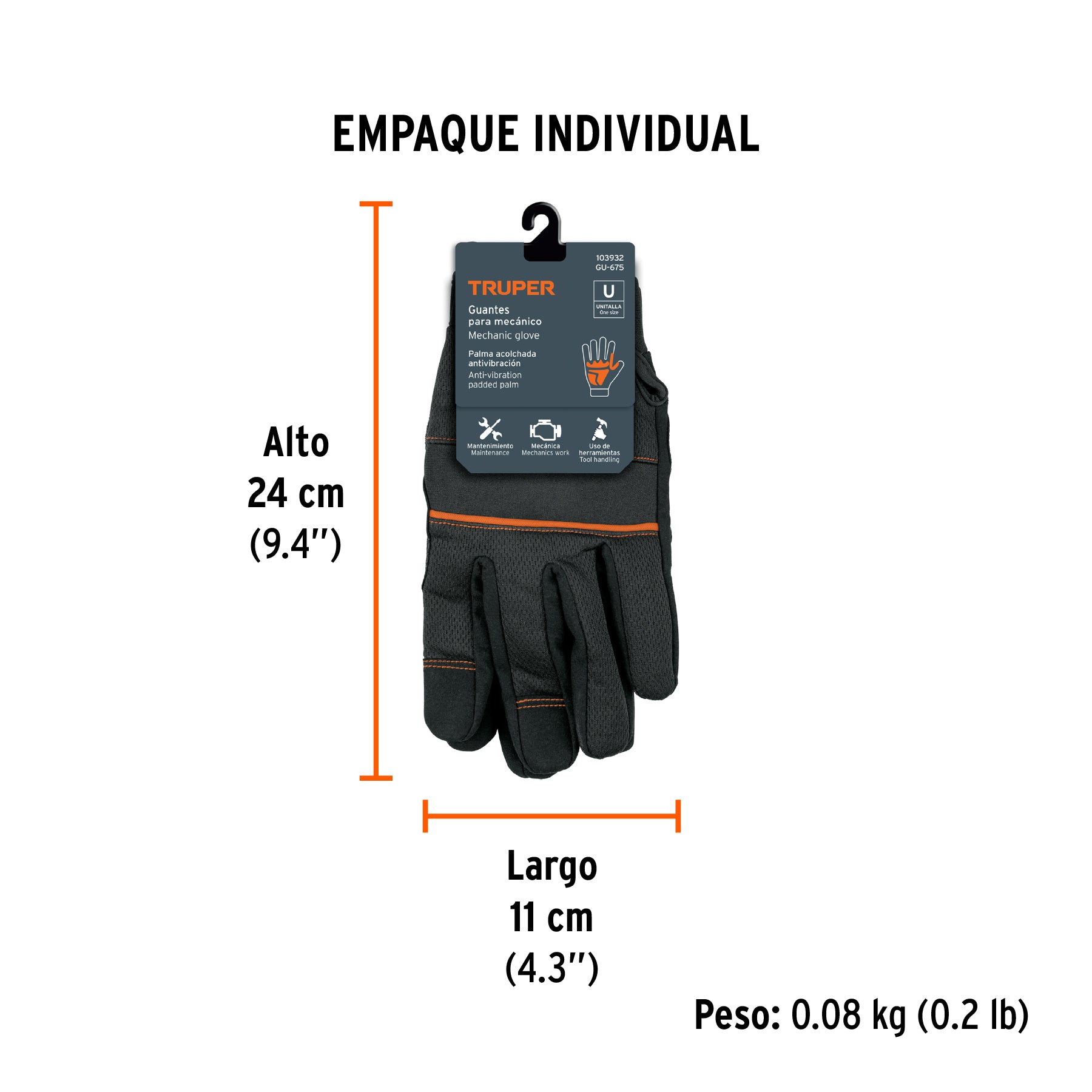 Guante para mecánico, antivibraciones, unitalla, TRUPER