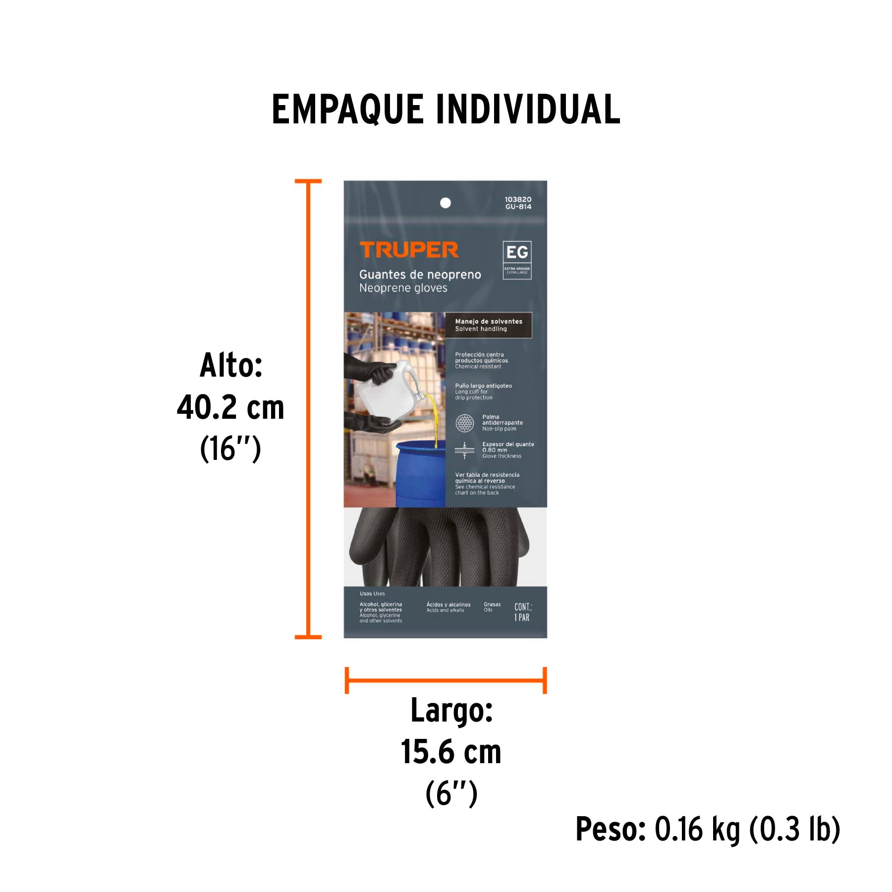 Guantes de neopreno p/manejo de químicos, XG, Truper