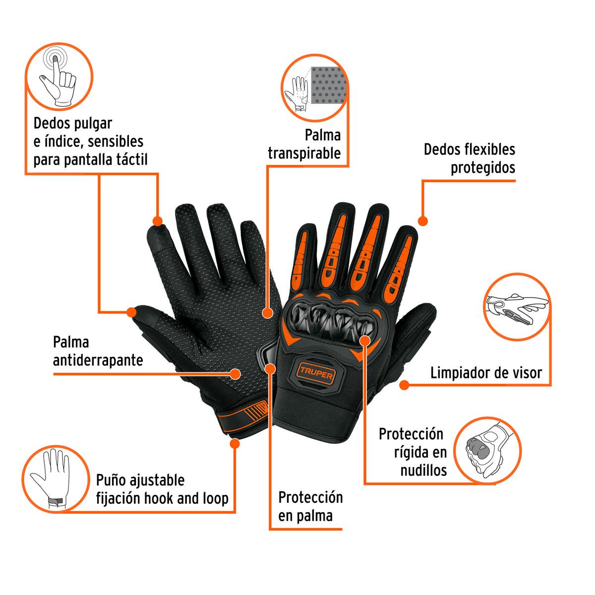 Guante con protección para motociclista, G, TRUPER