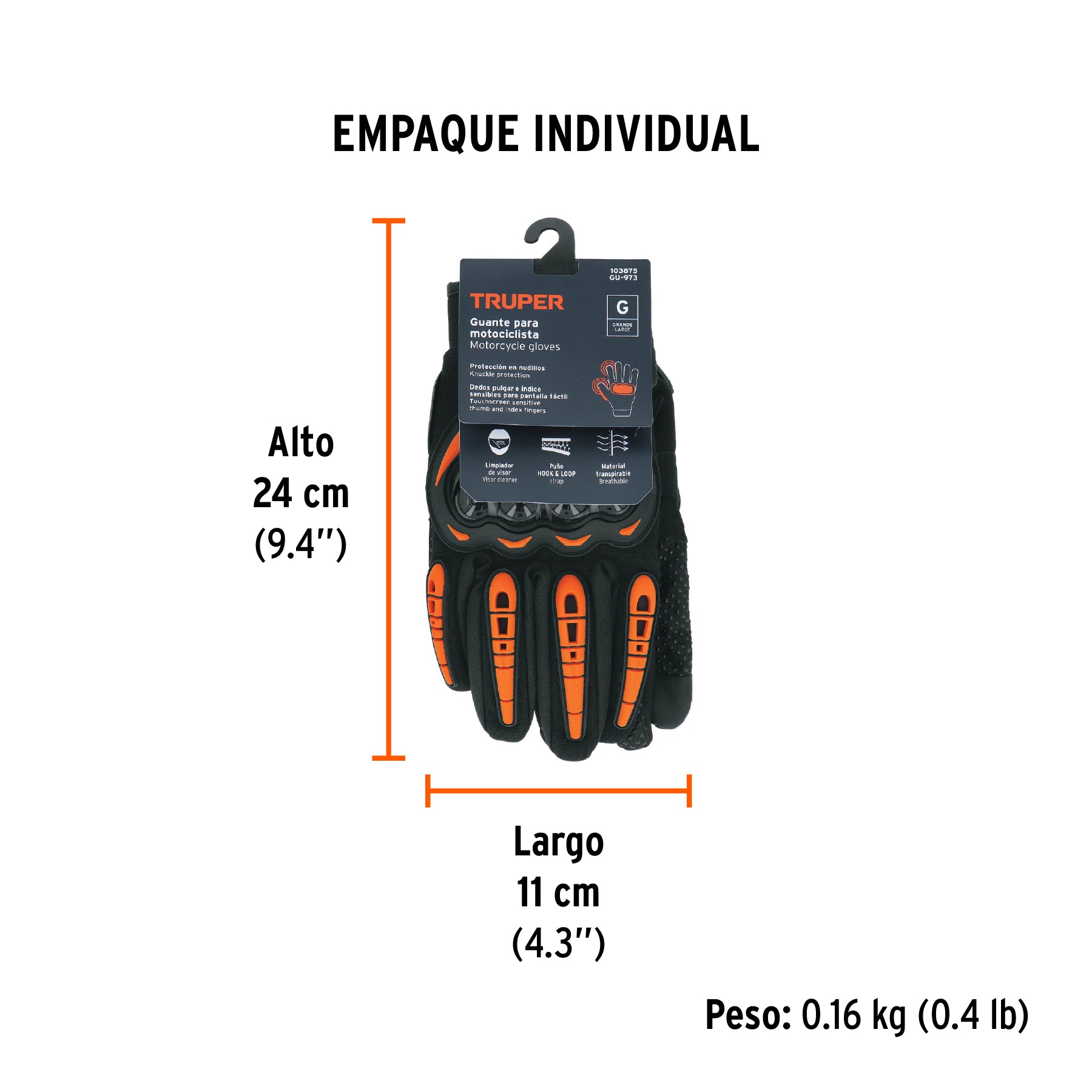Guante con protección para motociclista, G, TRUPER